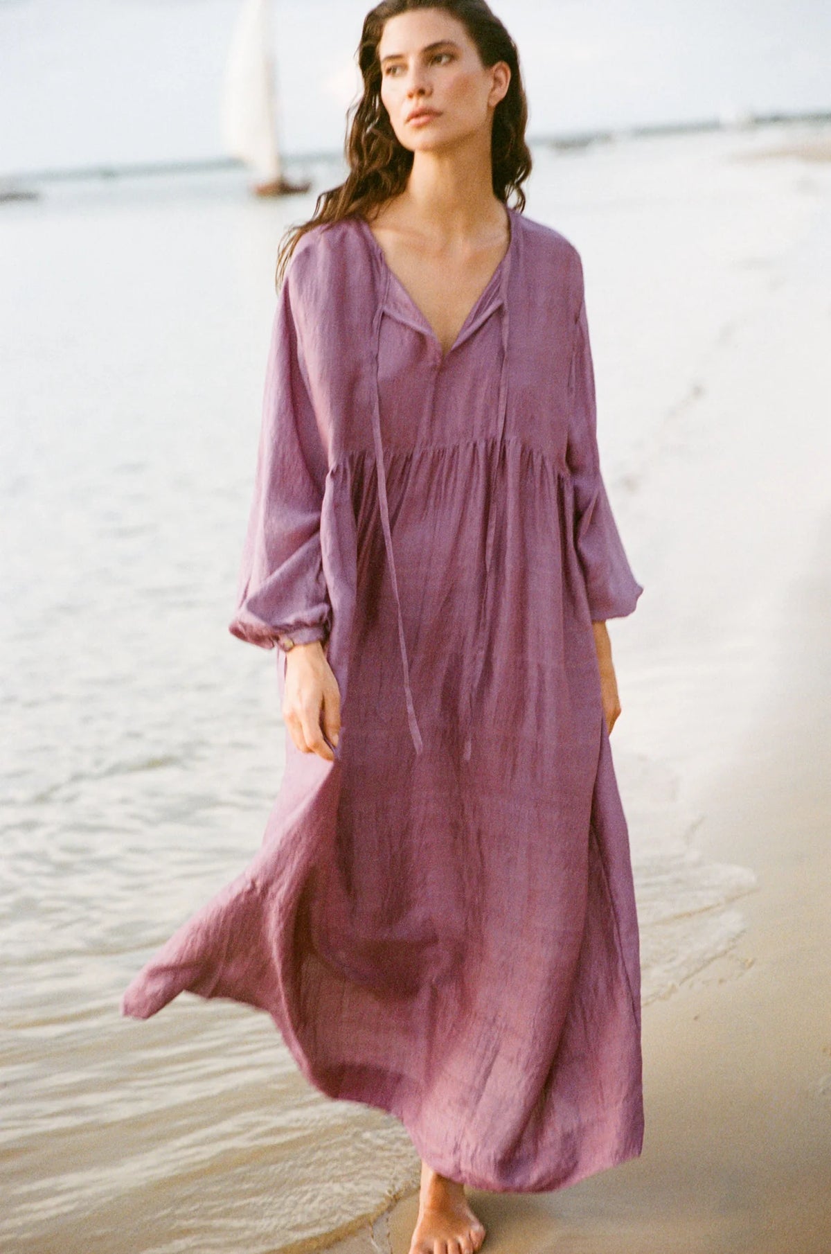 Handloom Balloon Dress - Lilac