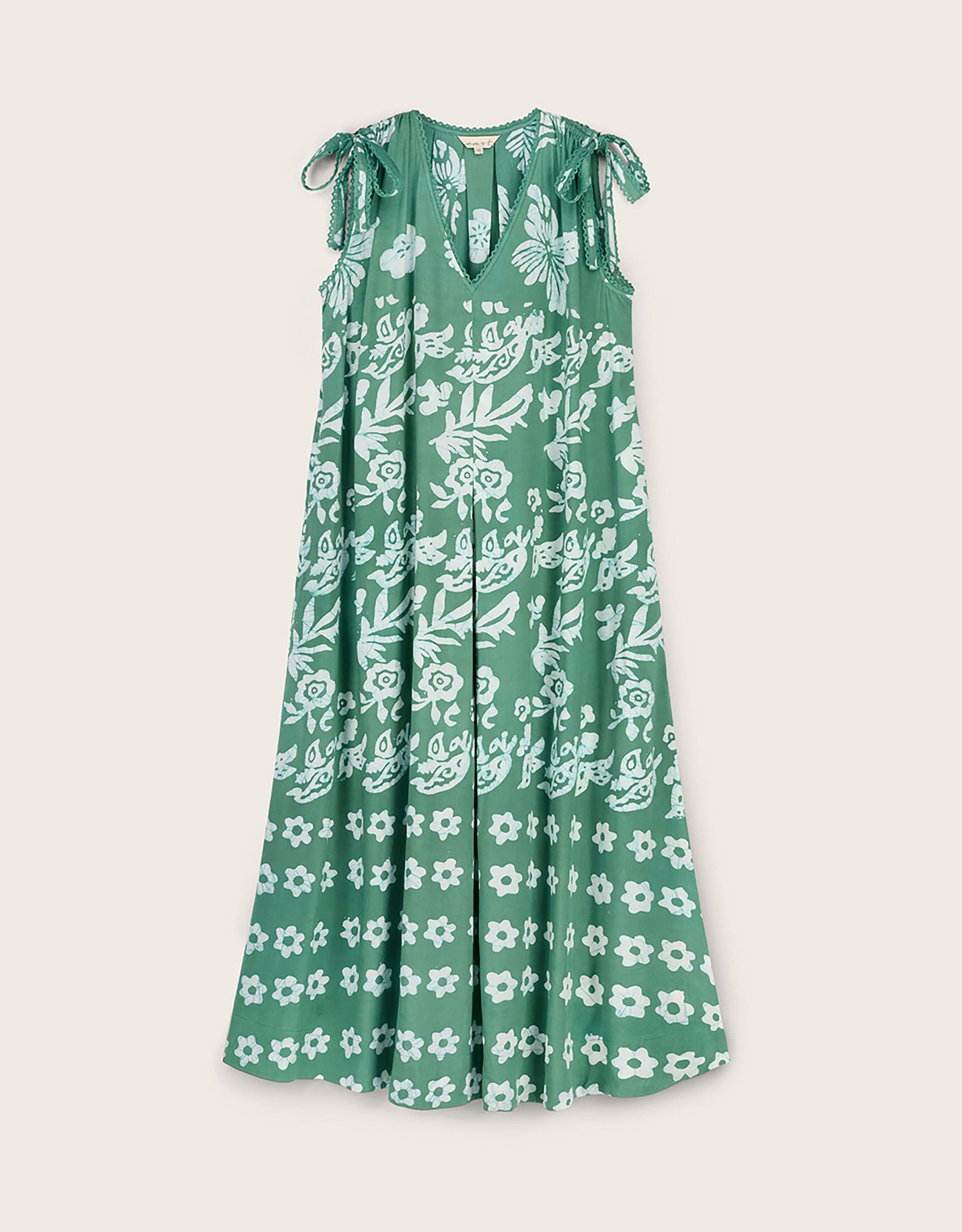 East Aggie Hand-Batik Floral Green Dress Green
