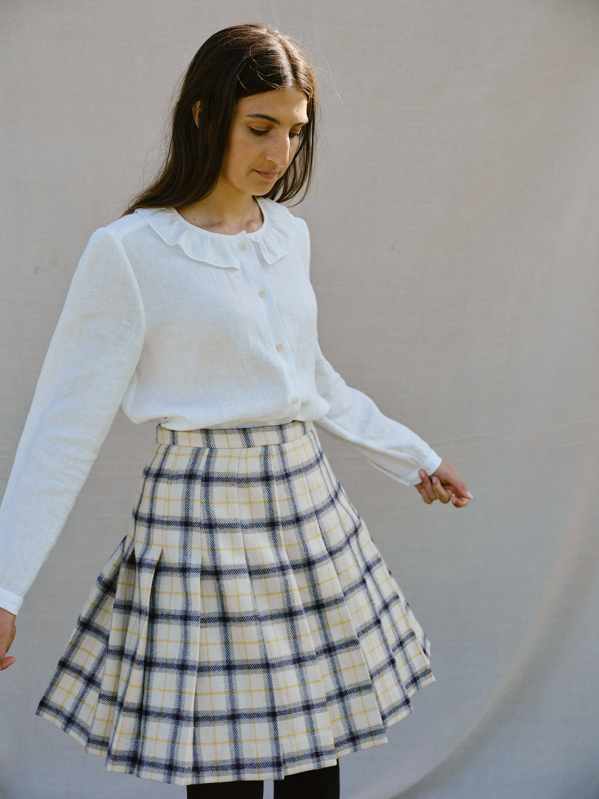 Bellingham Pleated Skirt in Yolk Check