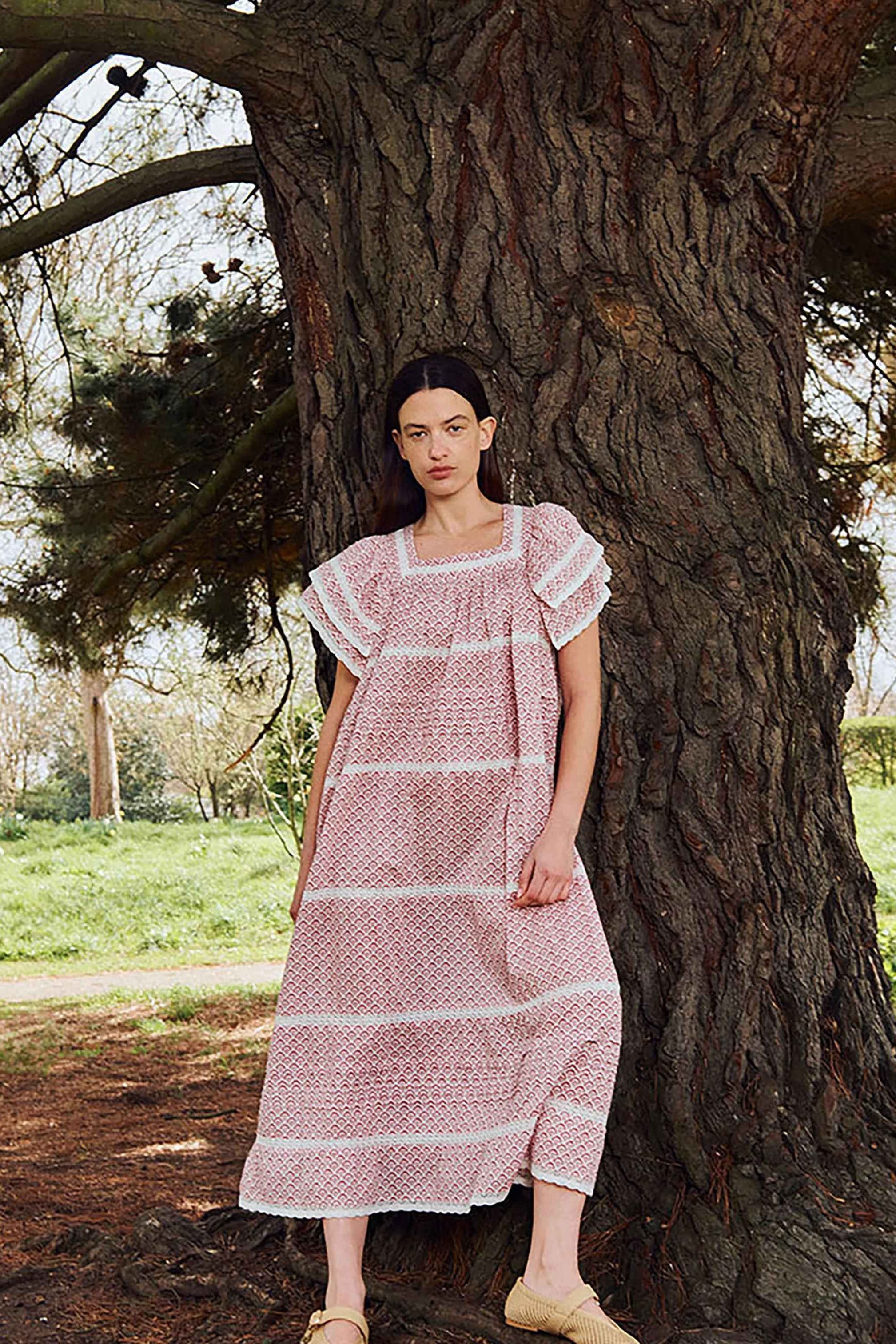 East Alina Printed Floral Lace Insert Dress Pink