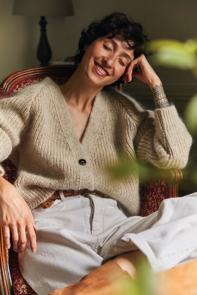 ANNA V-Neck Cardigan in Merino-Mohair Wool - Beige -100% cruelty free merino wool - Spanish Merino Wool Cardigan - L'Envers