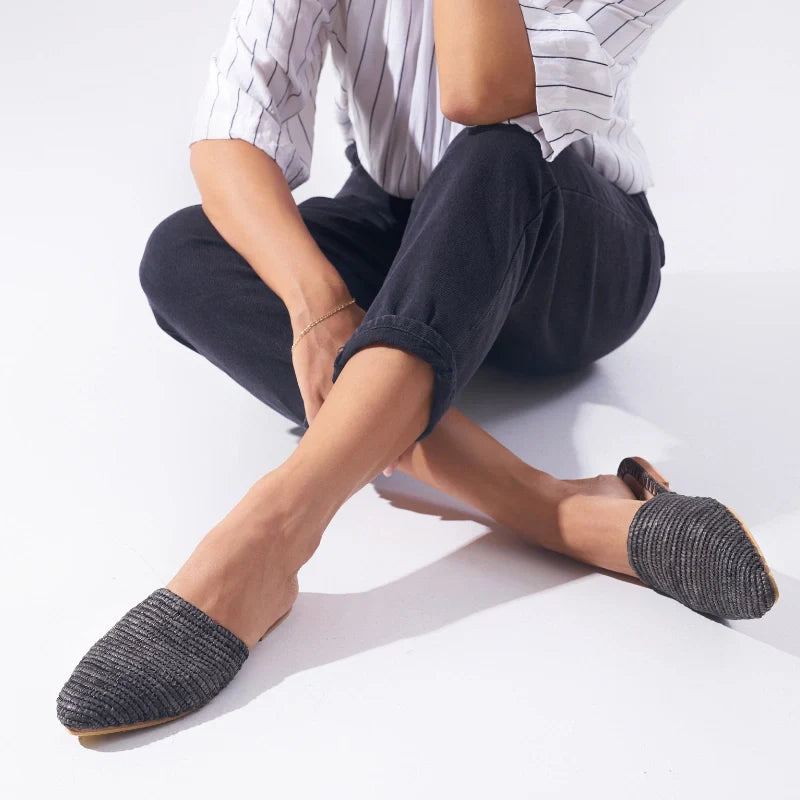 Babouche Black Coco, sustainable, handmade sandals made from natural materials by Bulibasha