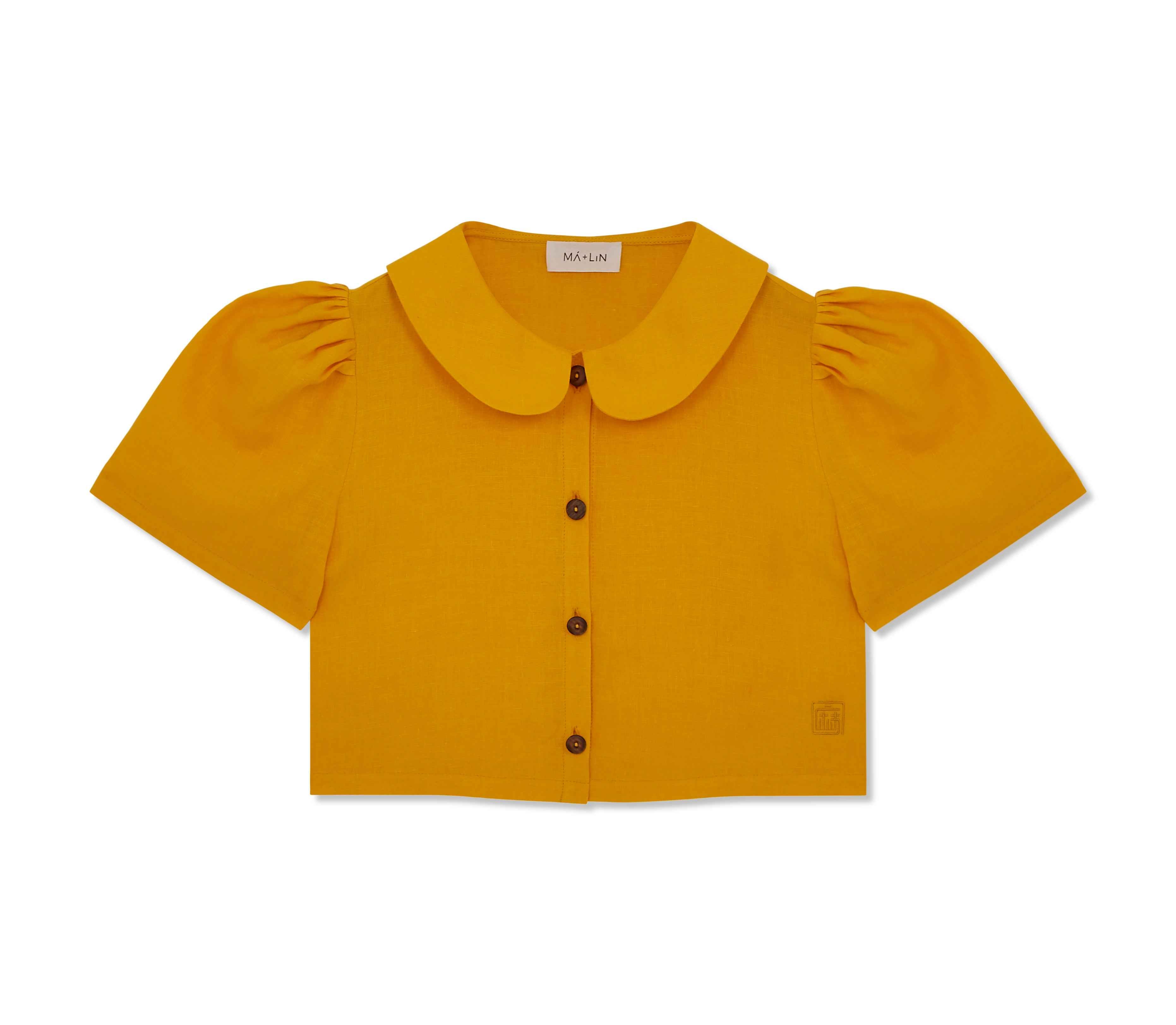 Frances Linen Cropped Blouse - Marigold