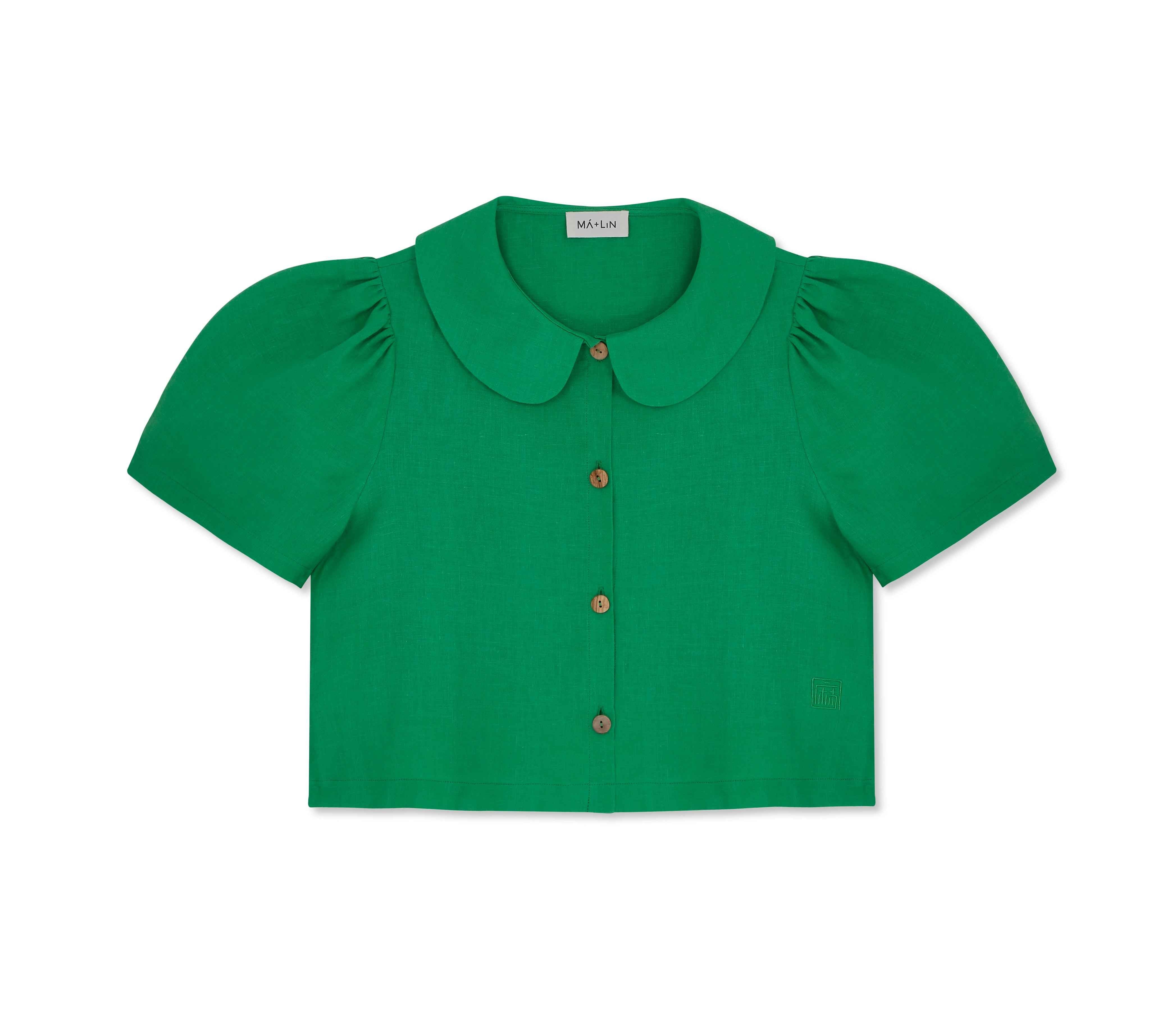 Frances Linen Cropped Blouse - Jade