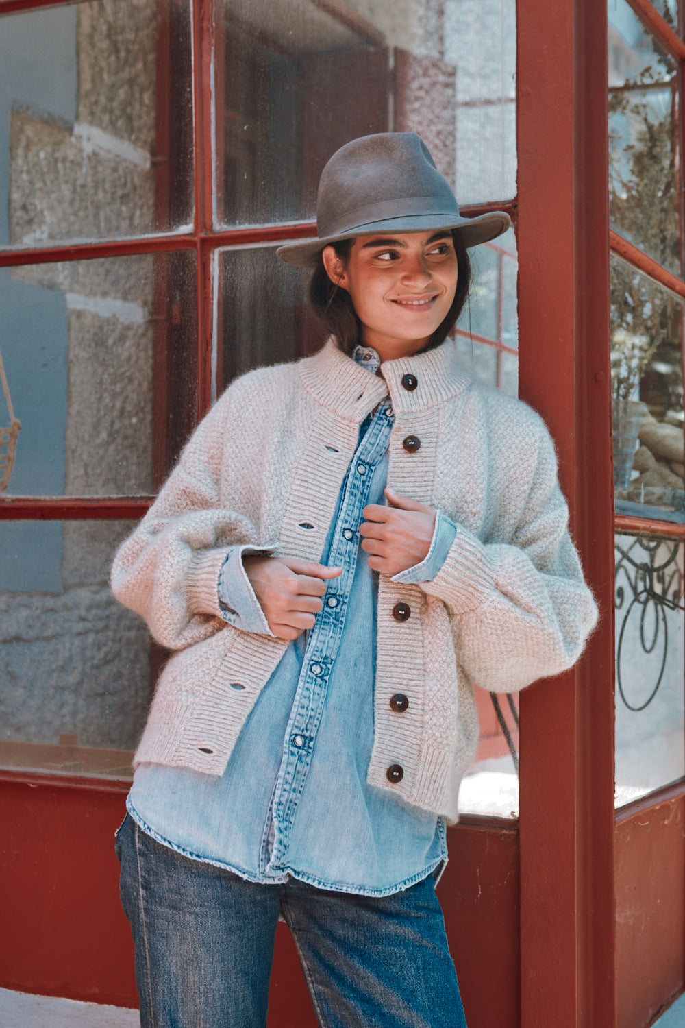 GEORGE High-Neck Jacket in Merino-Mohair Wool - Beige