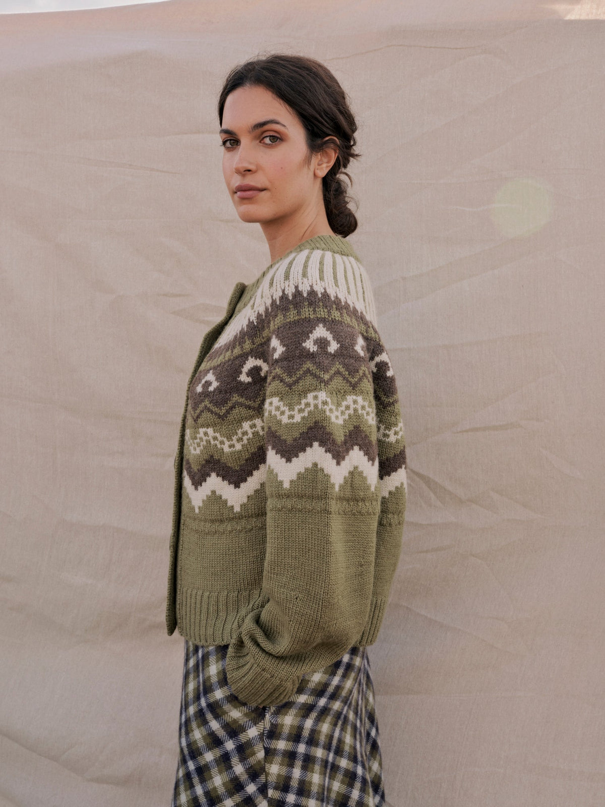 Fleetwood Cardigan in Moss with Ecru & Peat