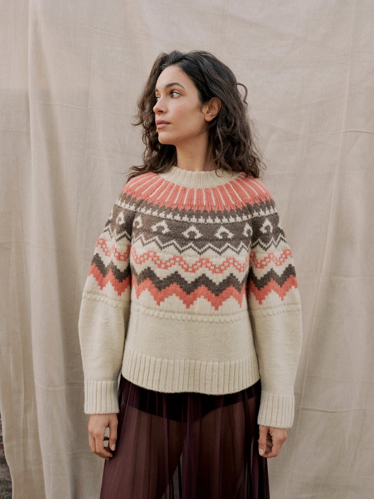 Fleetwood Jumper in Ecru with Shrimp & Loam