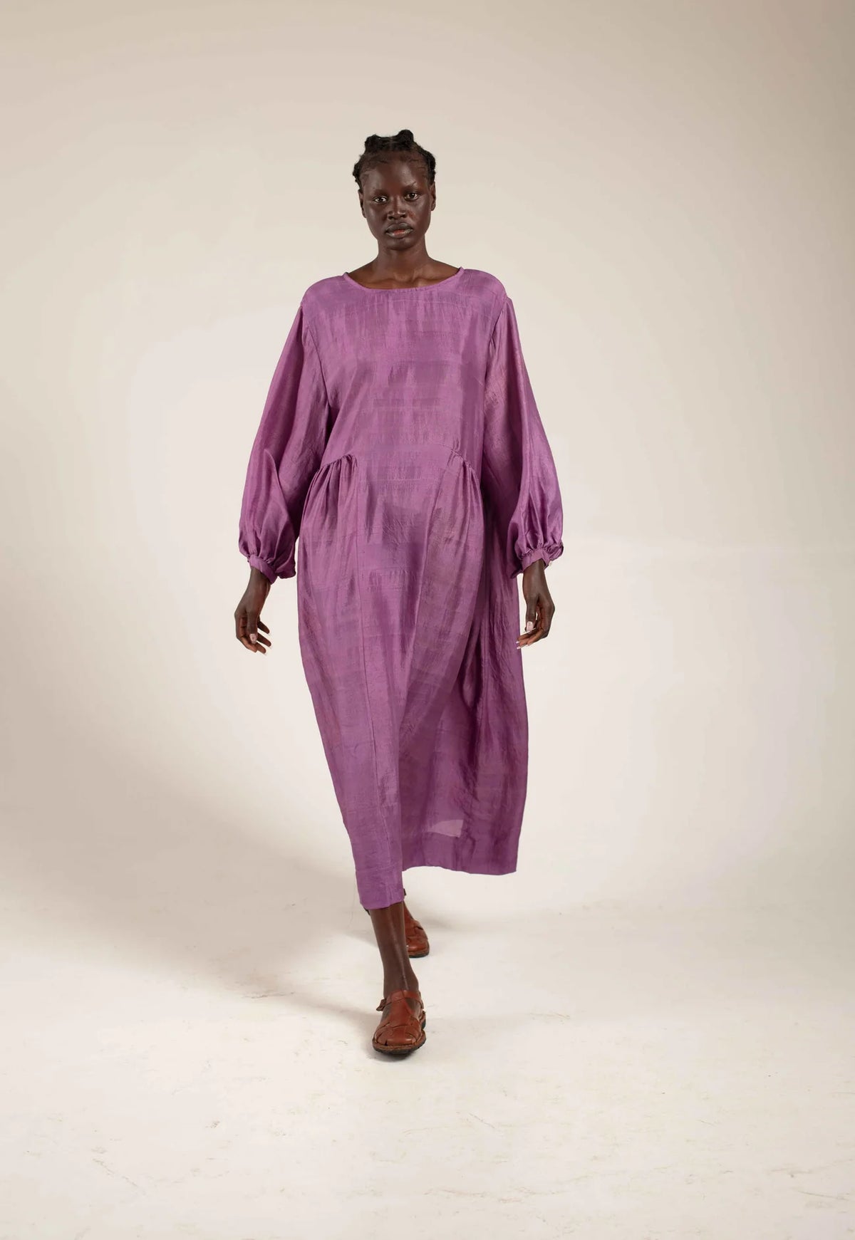 Handloom Balloon Dress - Lilac