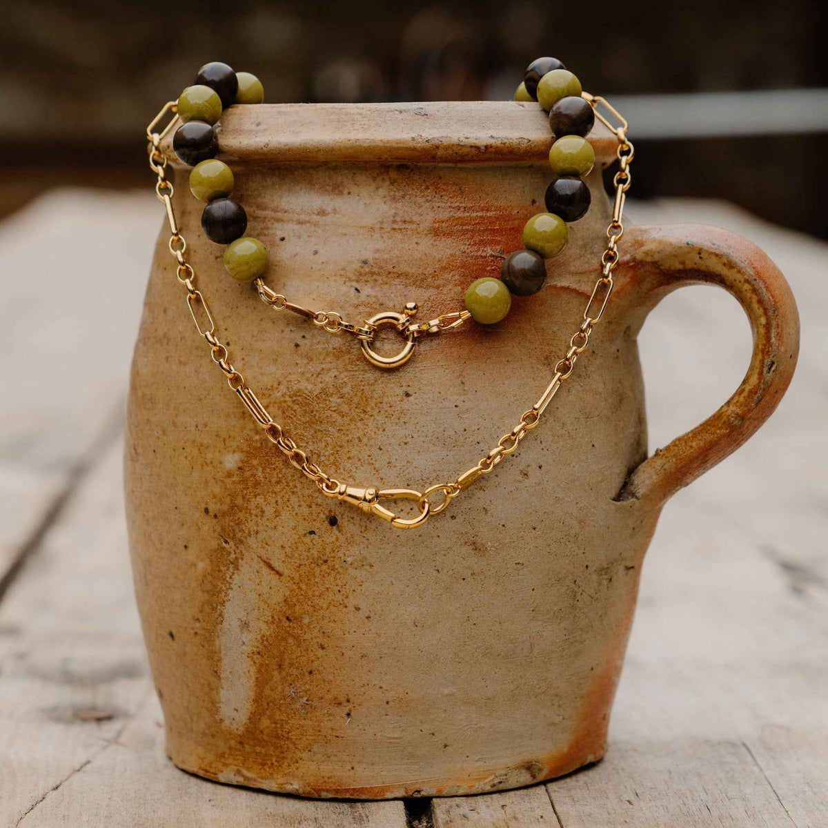 Matcha Jasper Statement Beaded Necklace