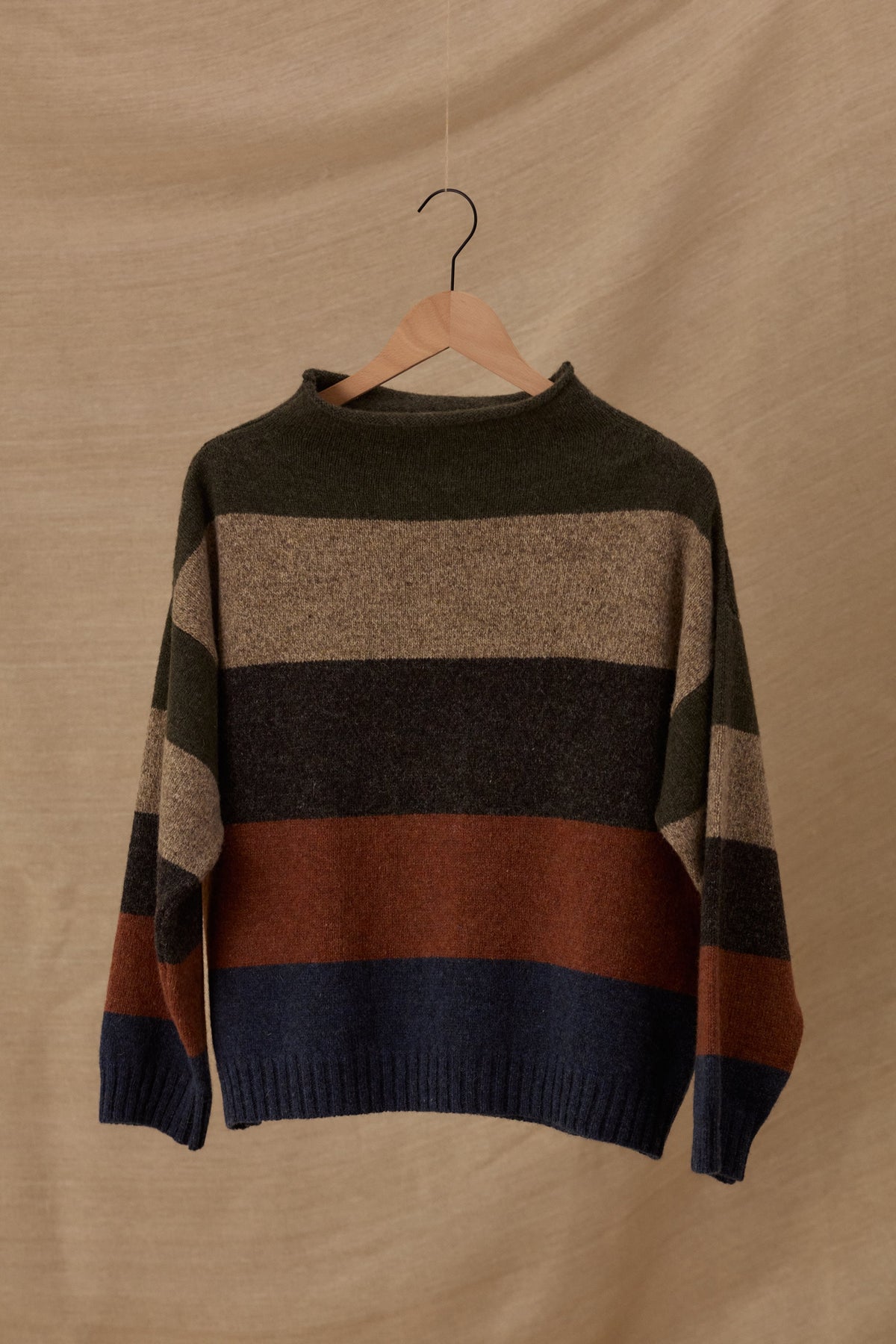 Striped Funnel Neck Sweater | Moss