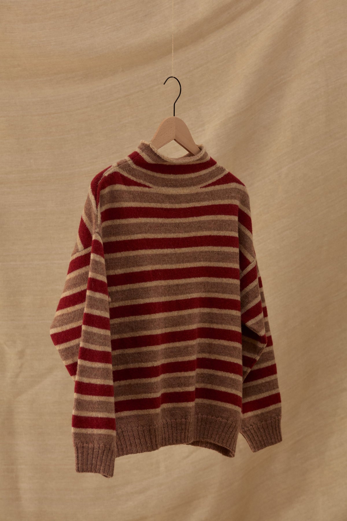 Striped Funnel Neck Sweater | Rose