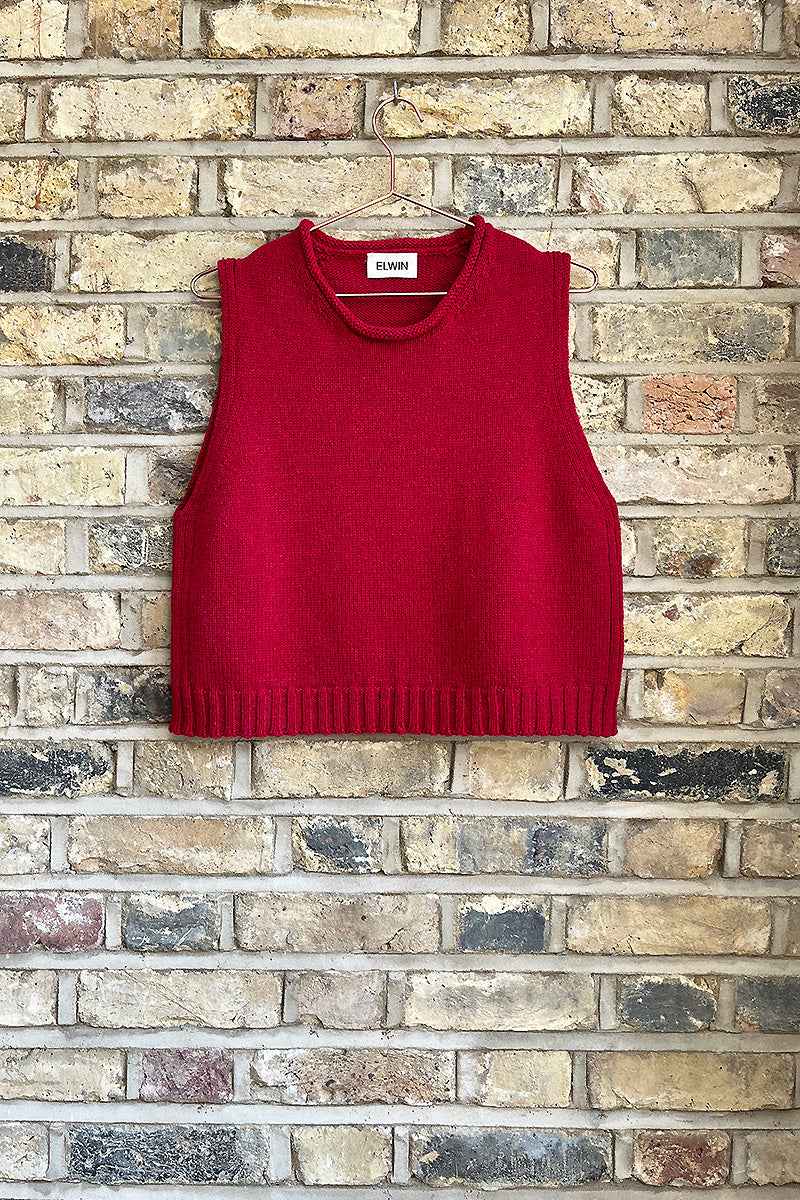 Raye Cotton Merino Knitted Vest Cherry Red