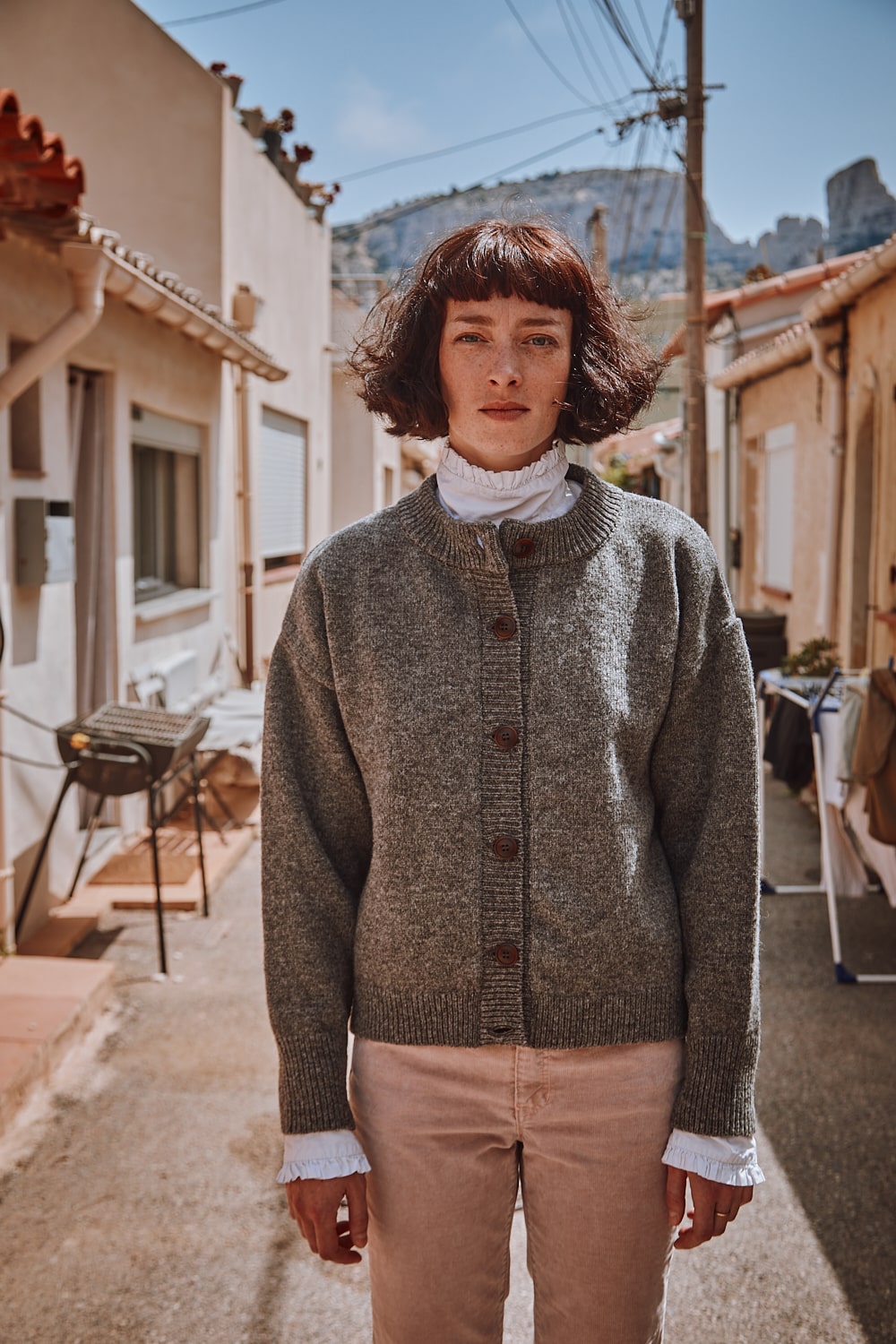 SANDRA Funnel-Neck Cardigan in Merino Wool - Ash Grey - 100% cruelty- free and sustainable knitwear - L'envers