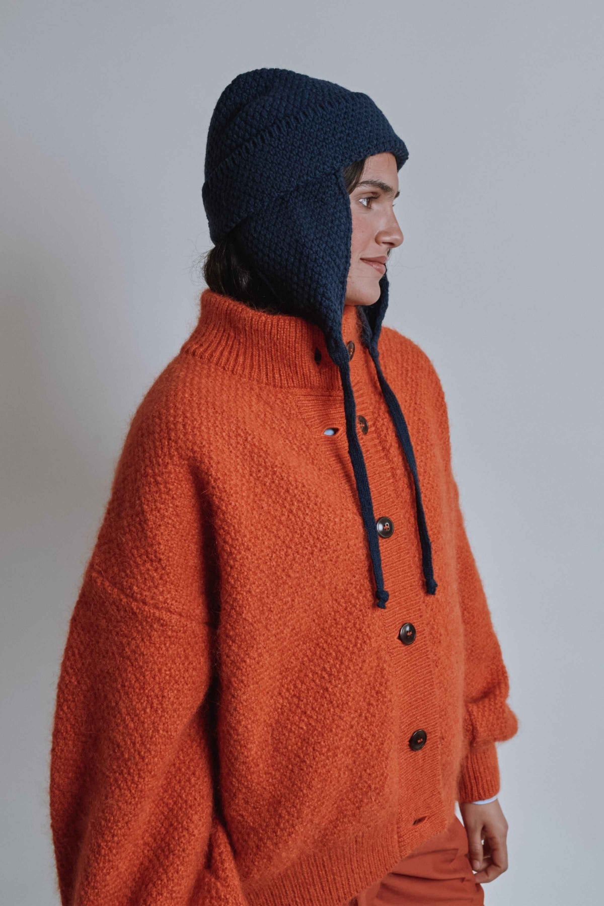 GEORGE High-Neck Jacket in Merino-Mohair Wool - Burnt Orange