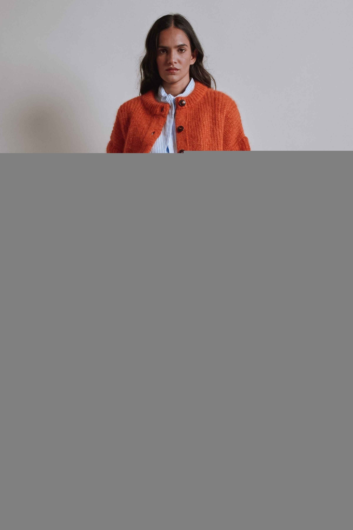 DIANA Balloon-Sleeve Cardigan in Mohair Wool - Burnt Orange