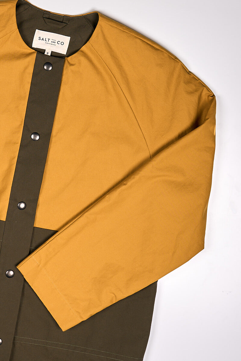 Waxed Cotton Overcoat || Mustard & Midnight Blue