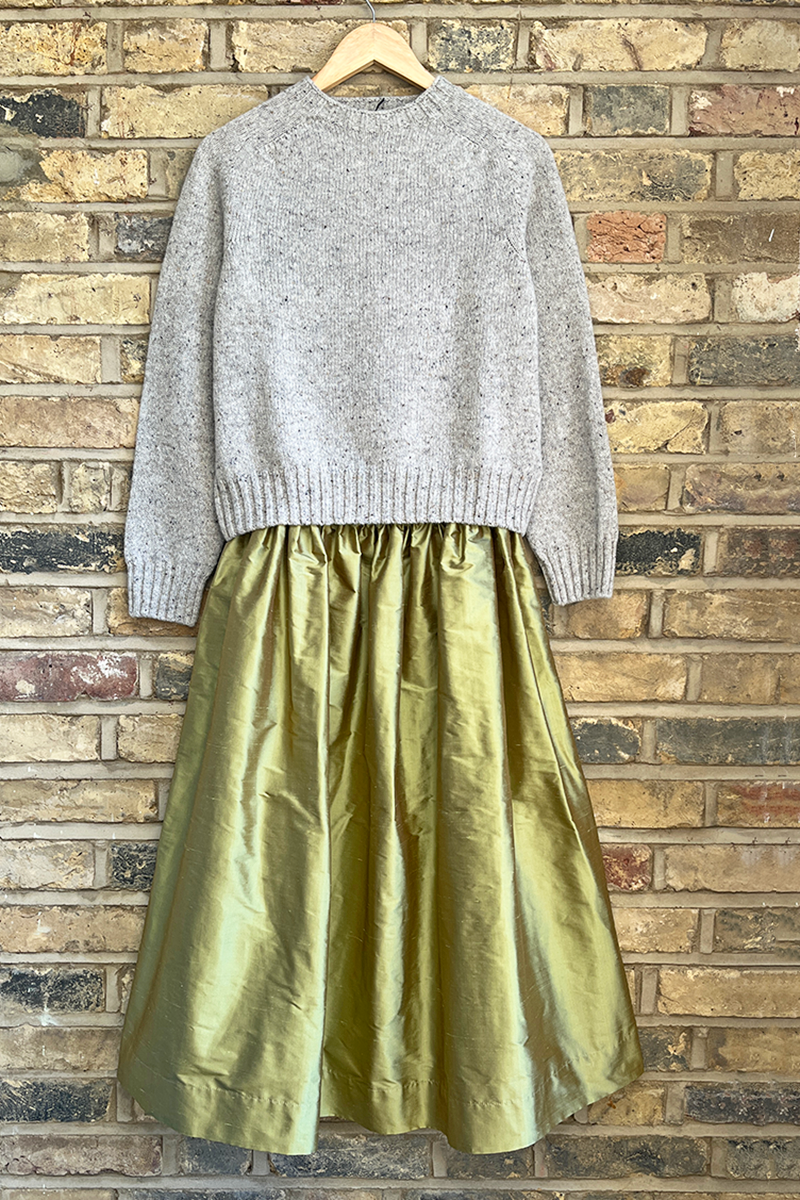 Tina Silk Gathered Midi Skirt Pistachio