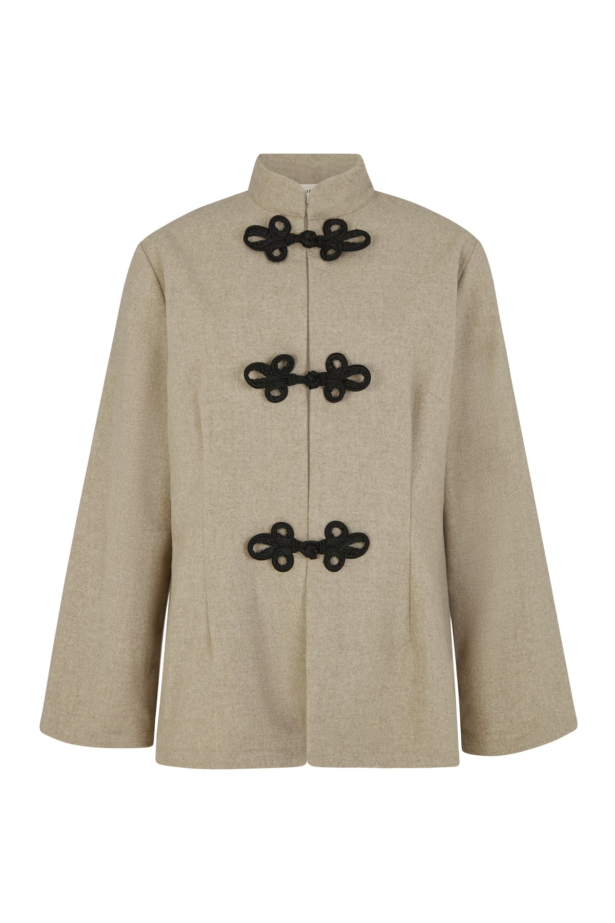 The Wilma Stand-Up Collar Wool Overshirt in beige
