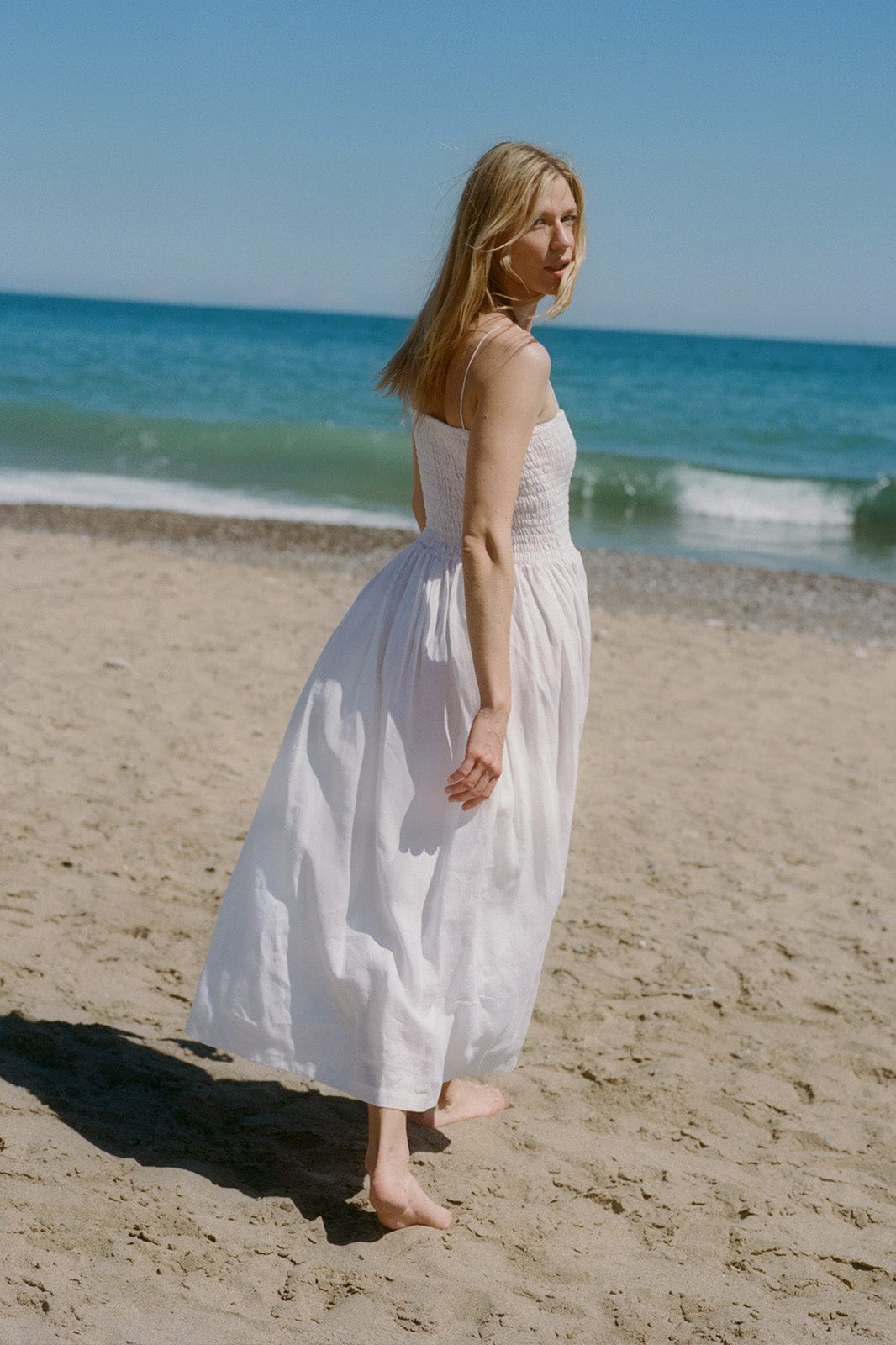 The Harlow Smocked Maxi Dress in white