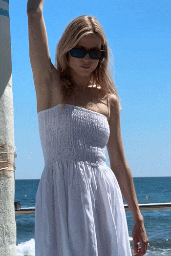 The Harlow Smocked Maxi Dress in white