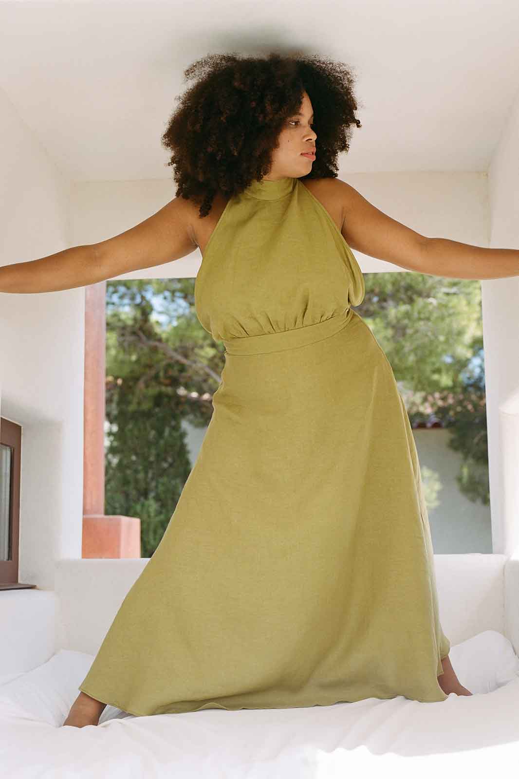 The Isi Halterneck Dress in Willow Green