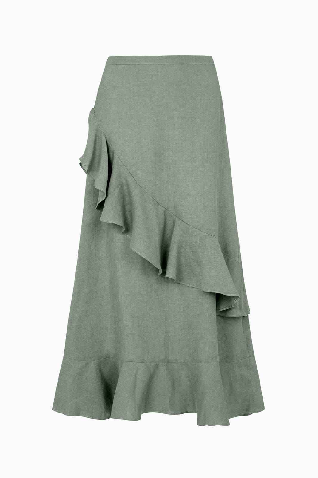 The Carrie Ruffled Maxi Skirt in olive green