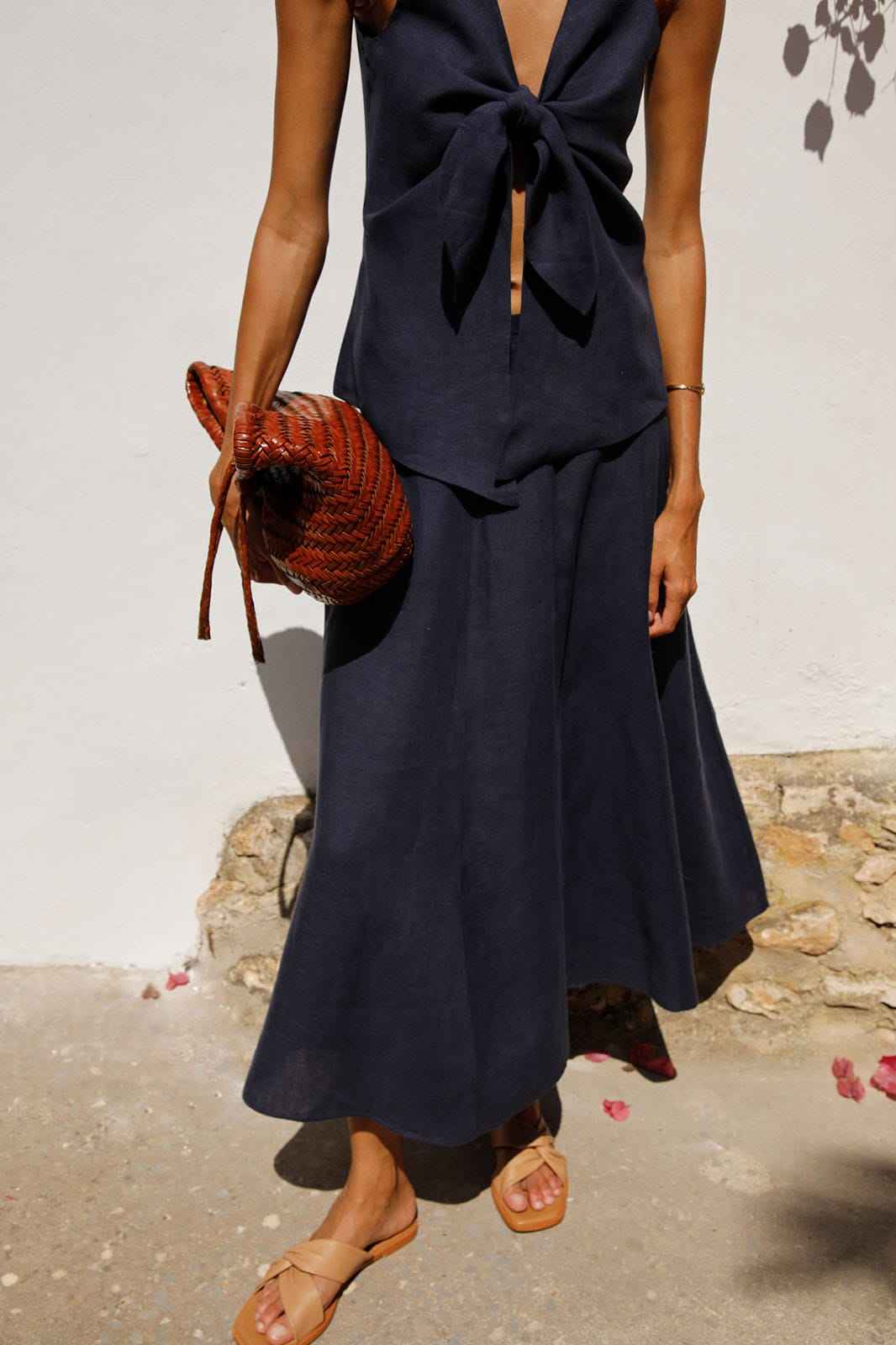 The Poppy Flowing Maxi Skirt in navy blue
