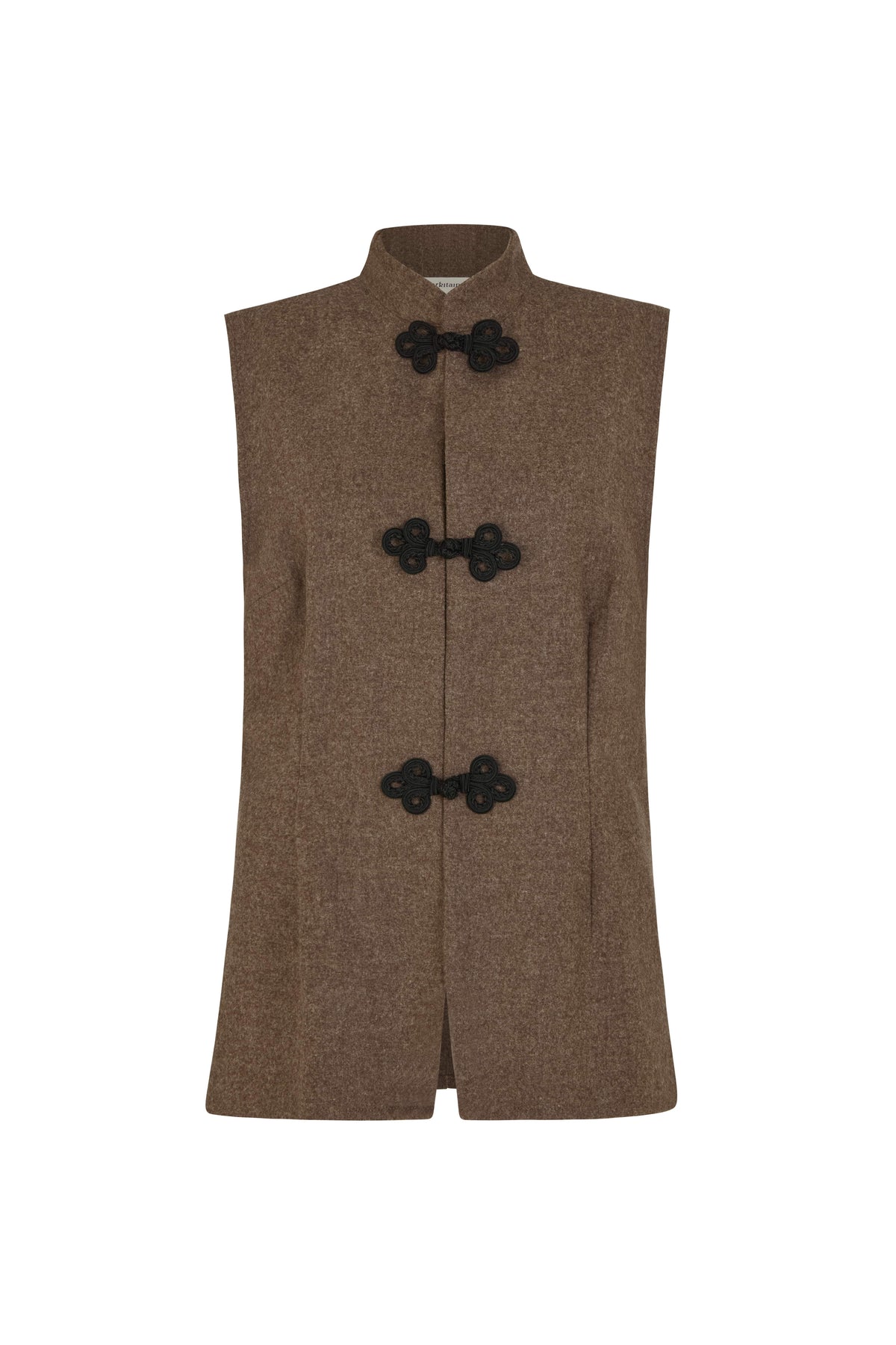 The Aria Stand-Up Collar Wool Vest in mocha