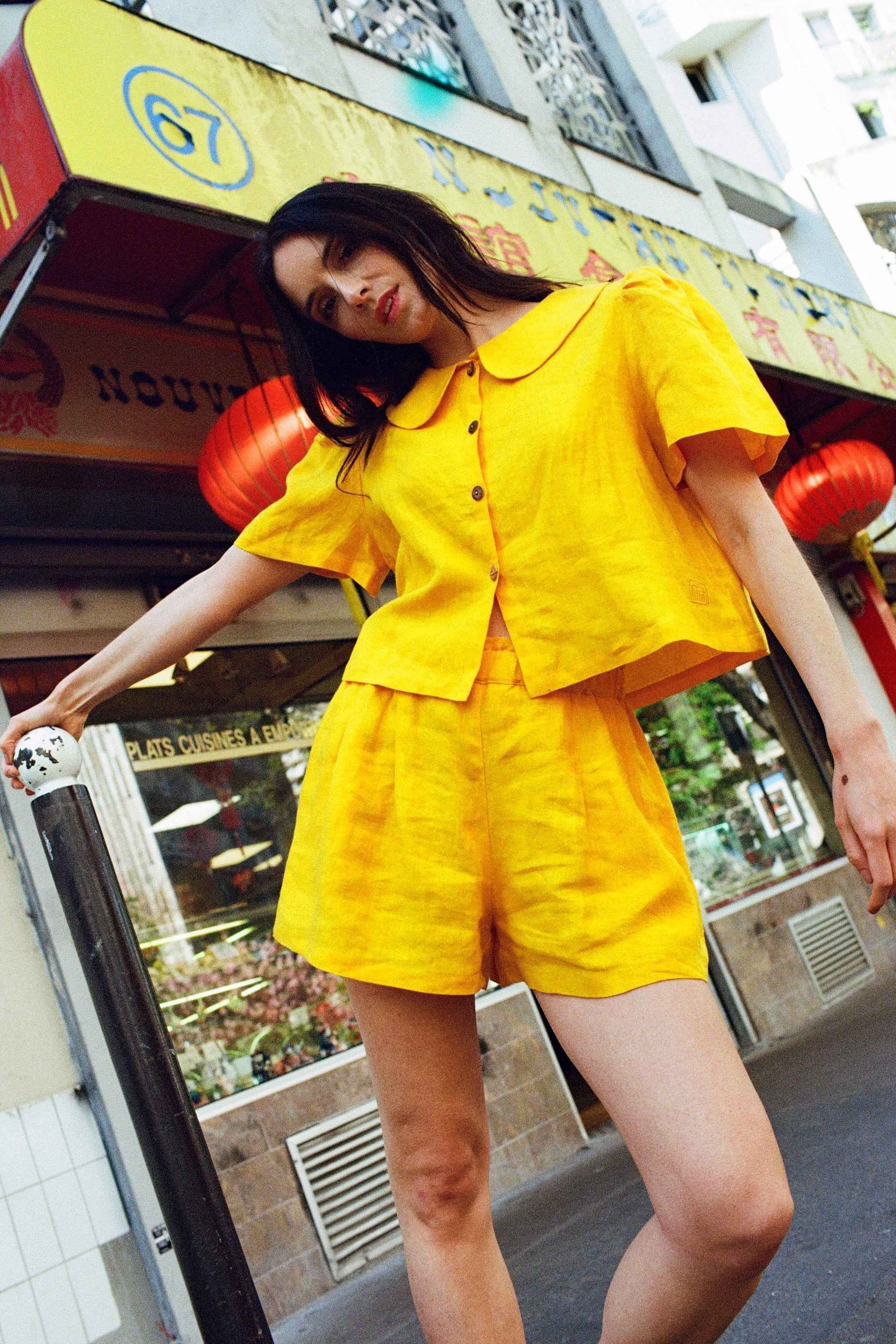 Frances Linen Cropped Blouse  - Marigold