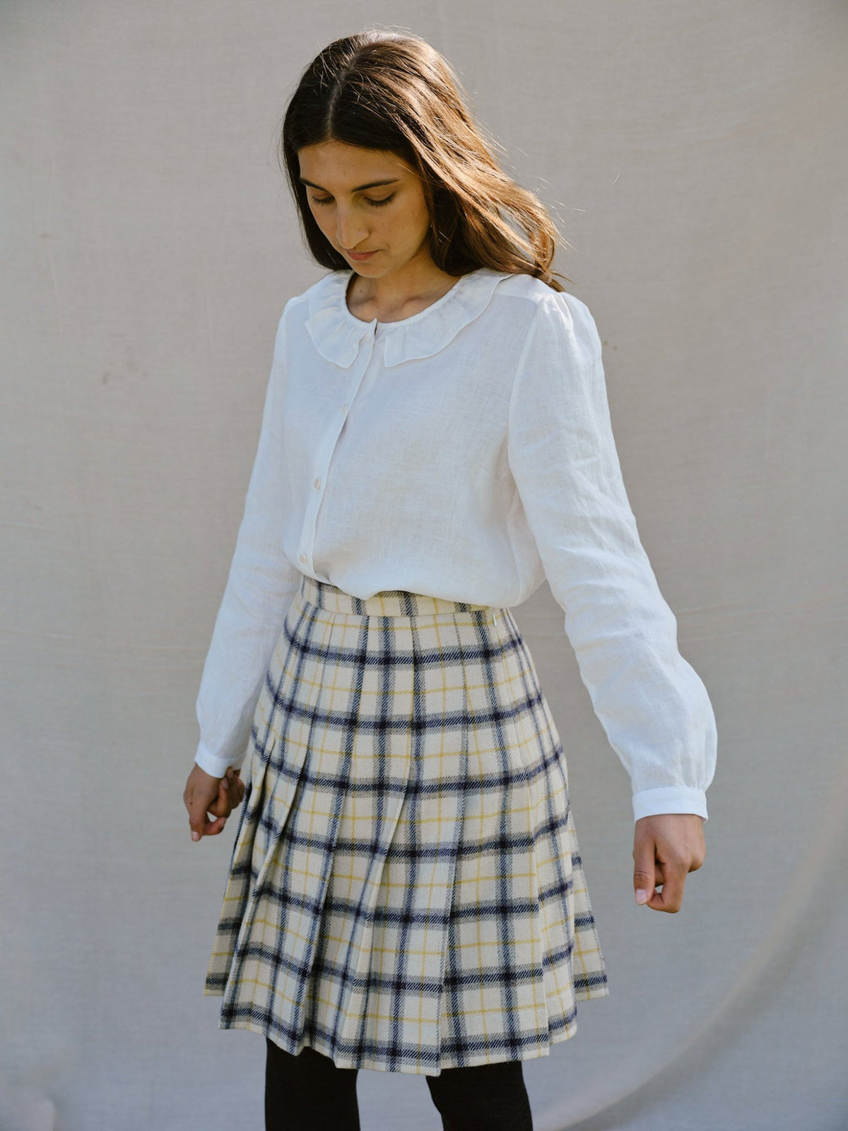 Bellingham Pleated Skirt in Yolk Check