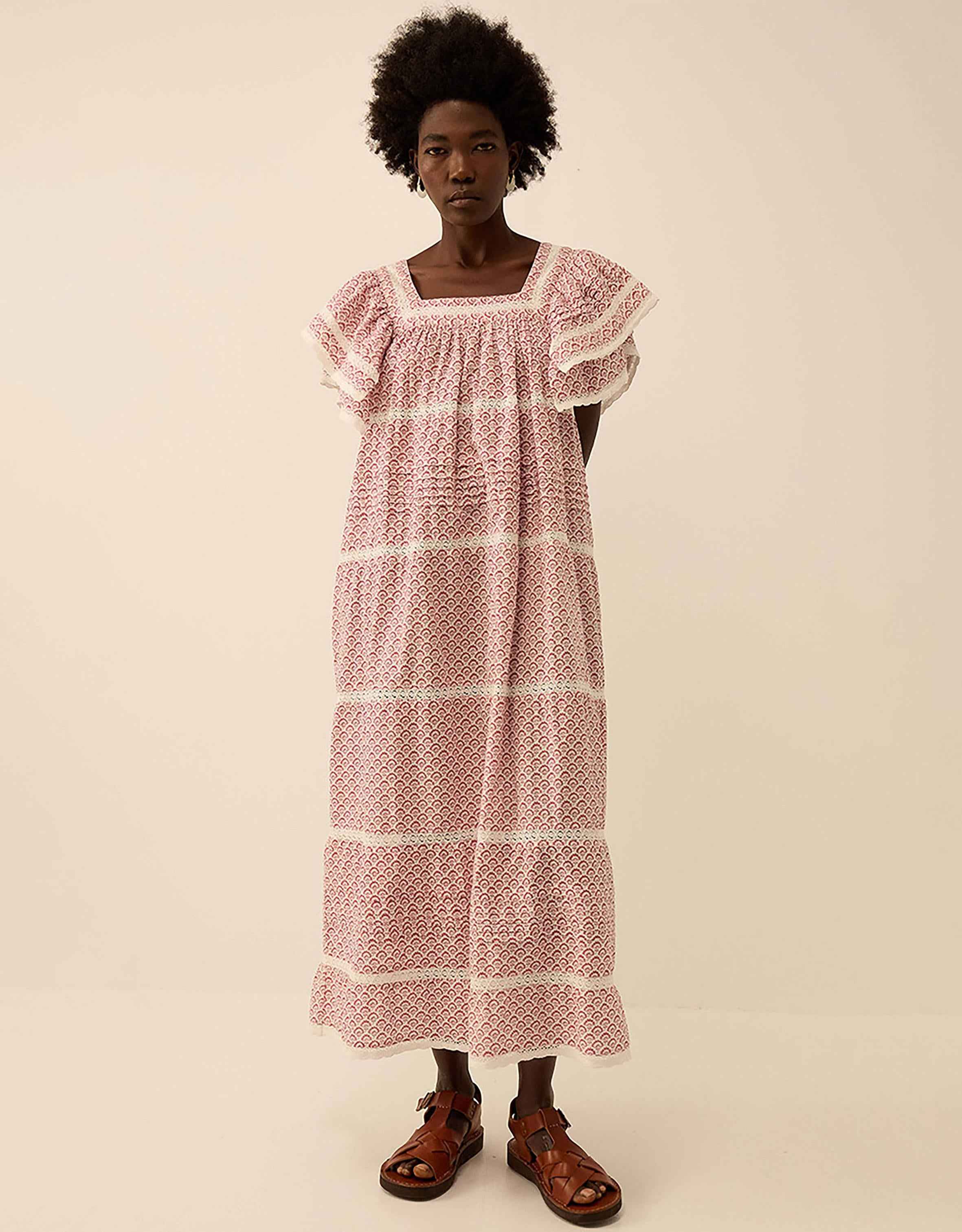 East Alina Printed Floral Lace Insert Dress Pink