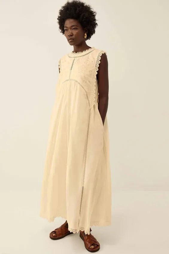 East Winnie Broderie Cotton Dress White