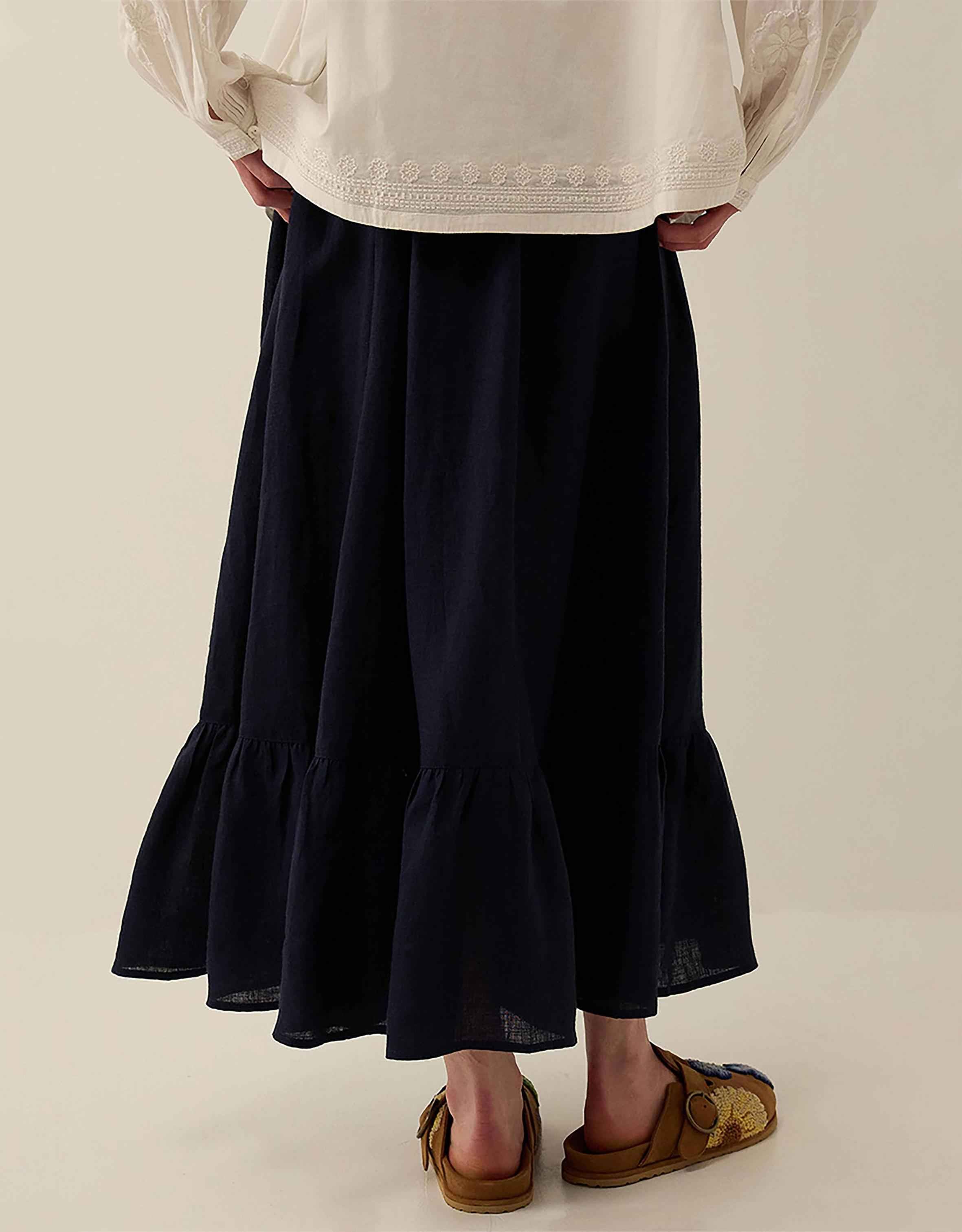 Liza Midi Linen Skirt Blue