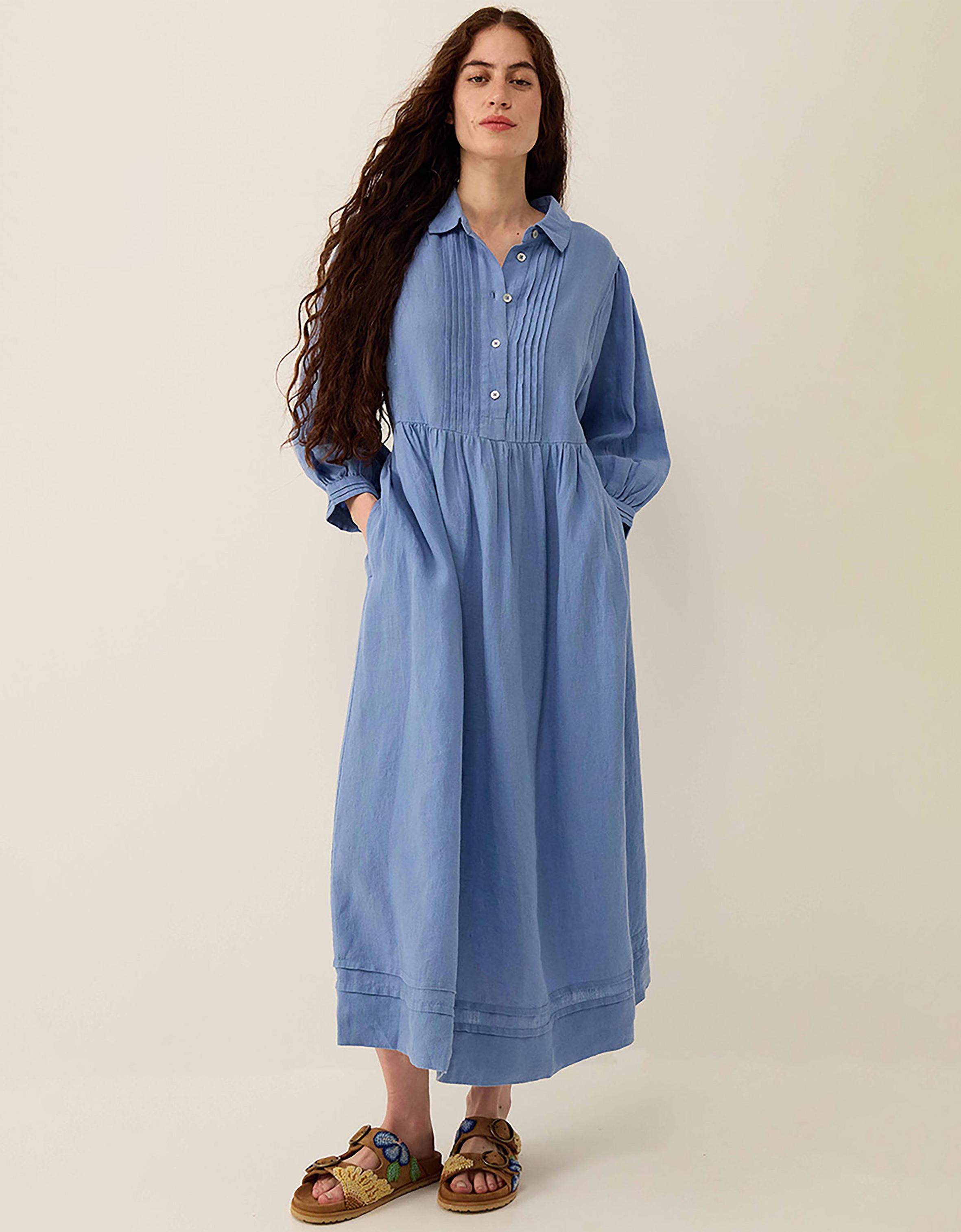 East Liza Linen Shirt Dress Blue