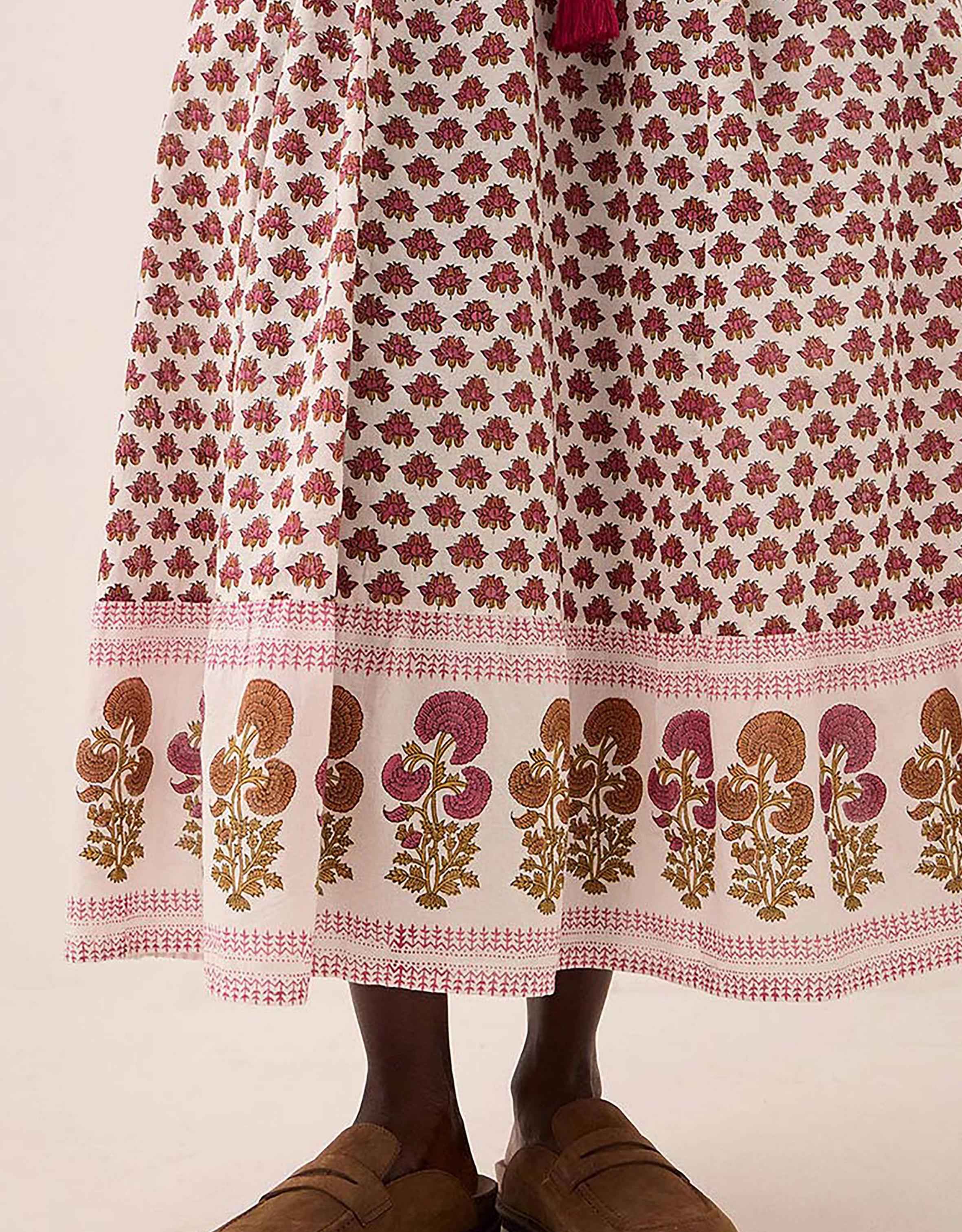 Karmen Hand Woodblock Cotton Dress Pink