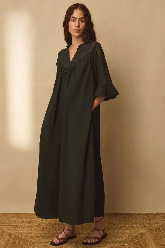 East Theia Embroidered Lace Maxi Dress Green