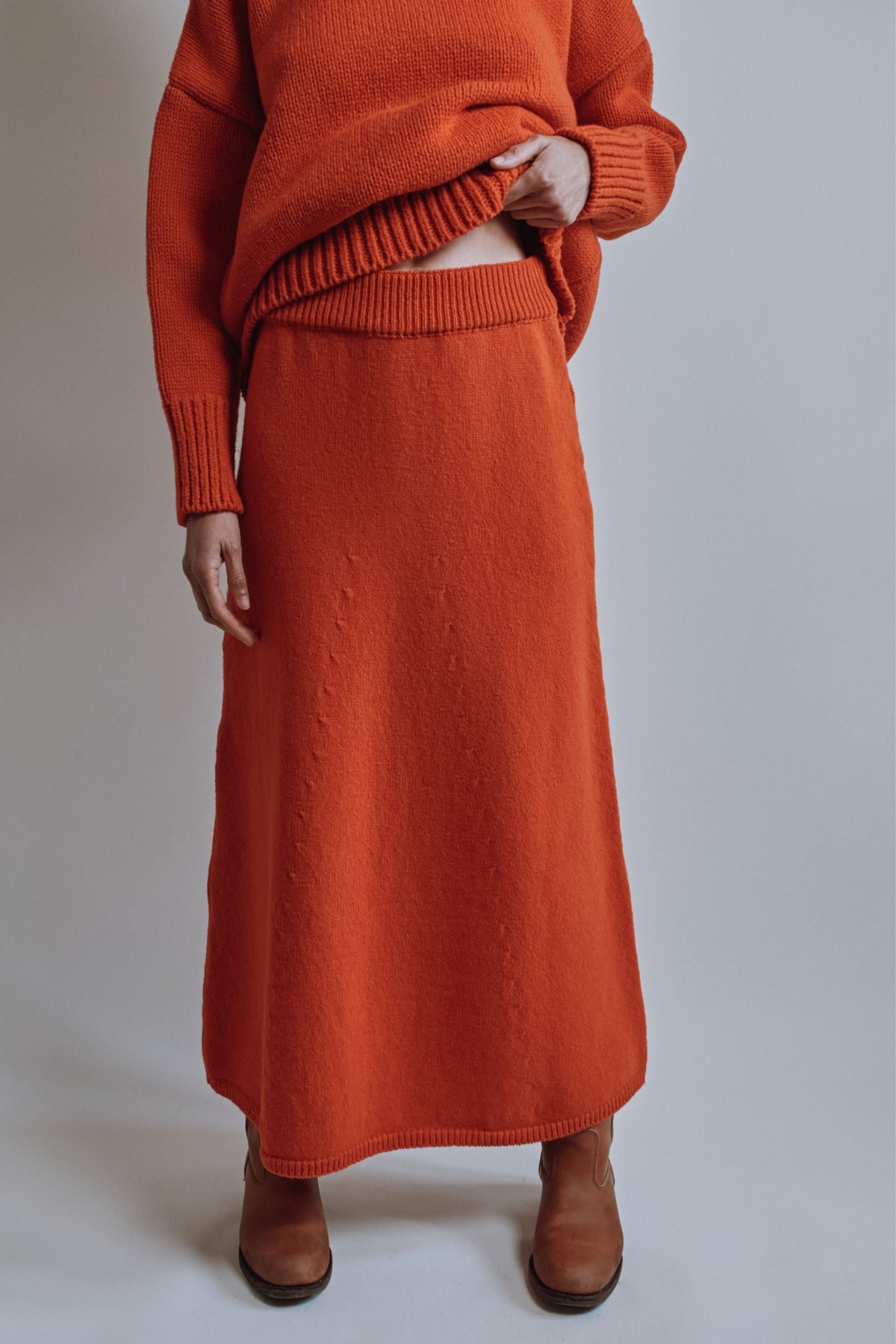 AUGUSTINE Flare Skirt in Merino Wool - Burnt Orange