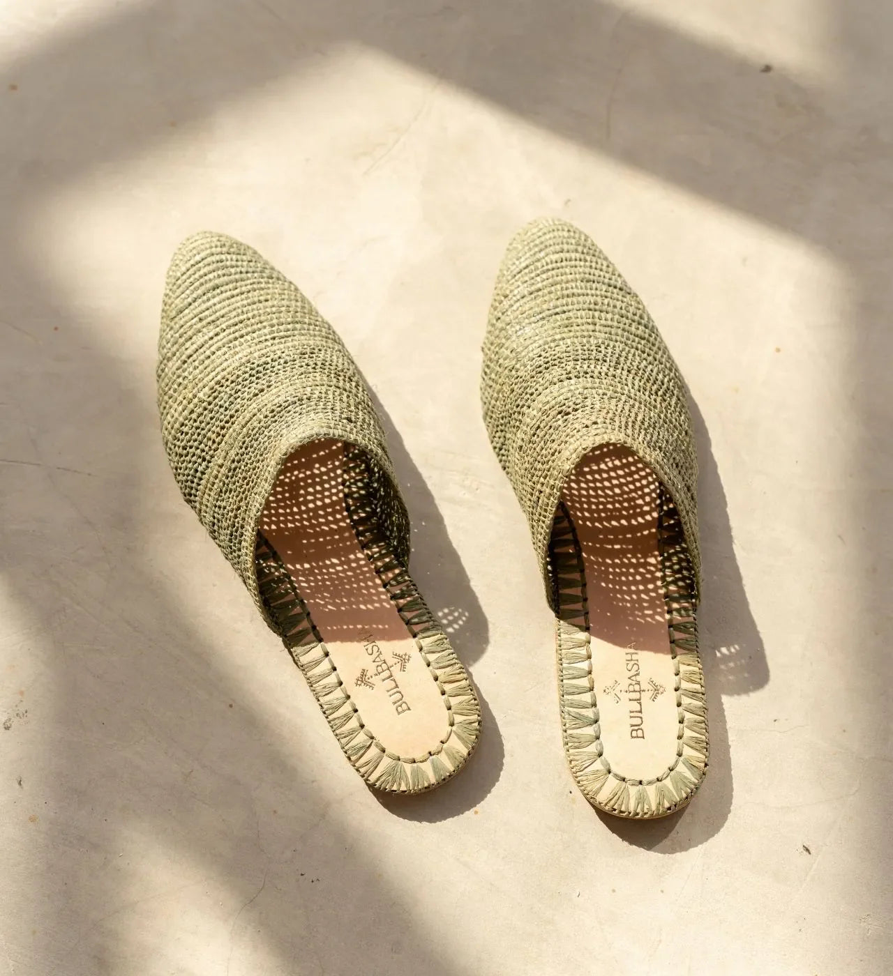 Babouche Tayri Green, sustainable, handmade sandals made from natural materials by Bulibasha