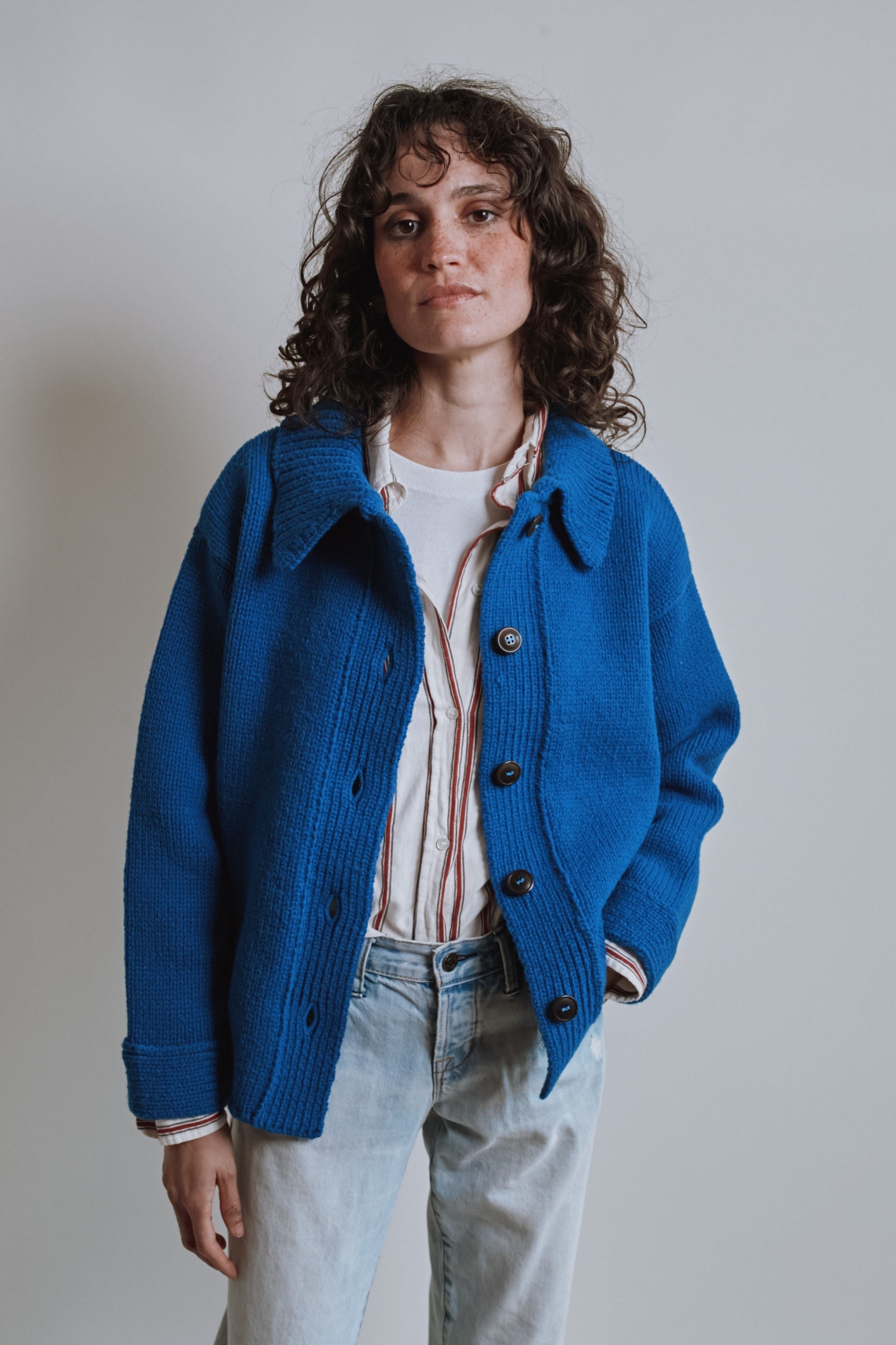 CALAMITY Knit Jacket in Merino Wool - Cobalt Blue