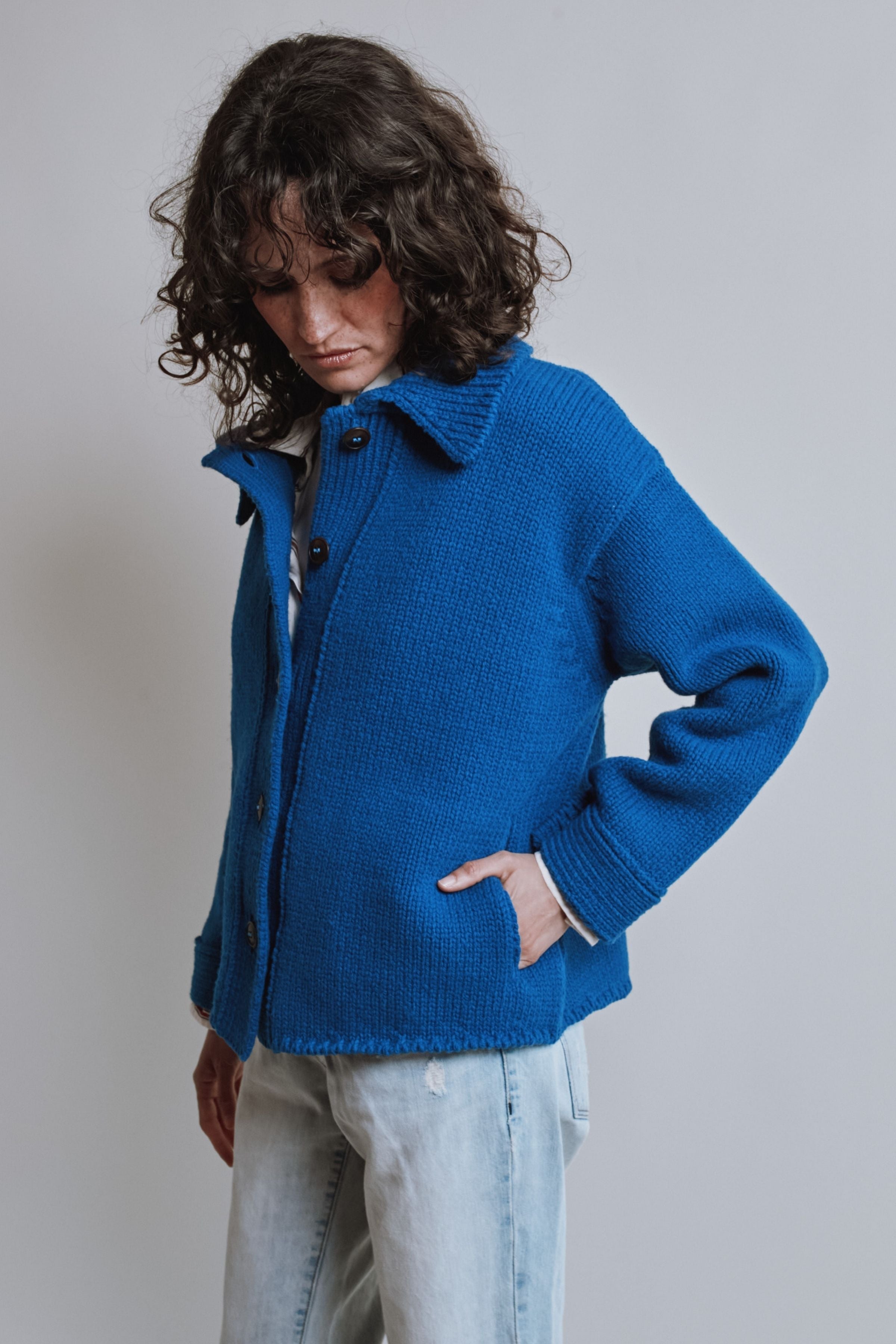CALAMITY Knit Jacket in Merino Wool - Cobalt Blue