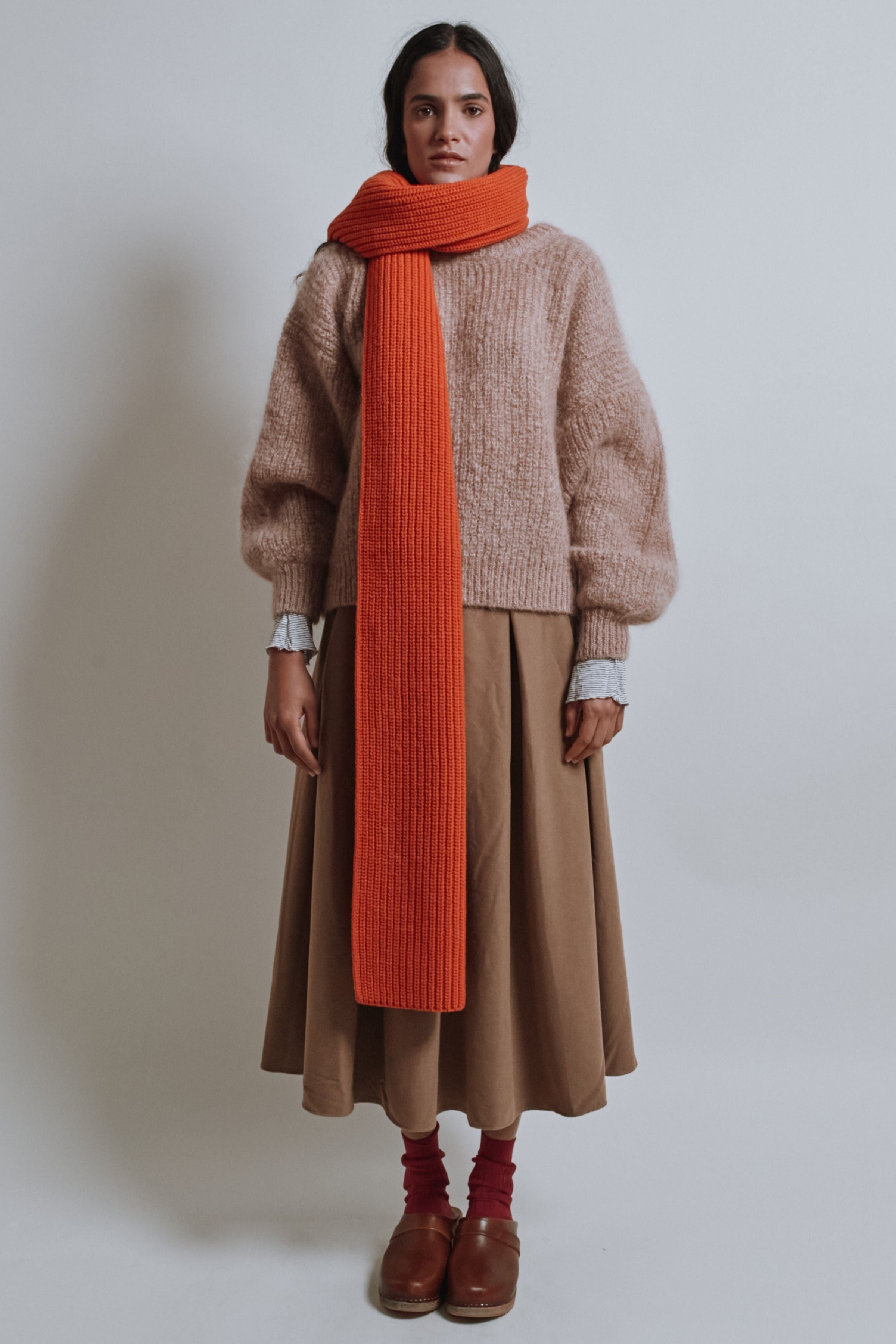 CAMILLE Long Scarf in Merino Wool - Burnt Orange