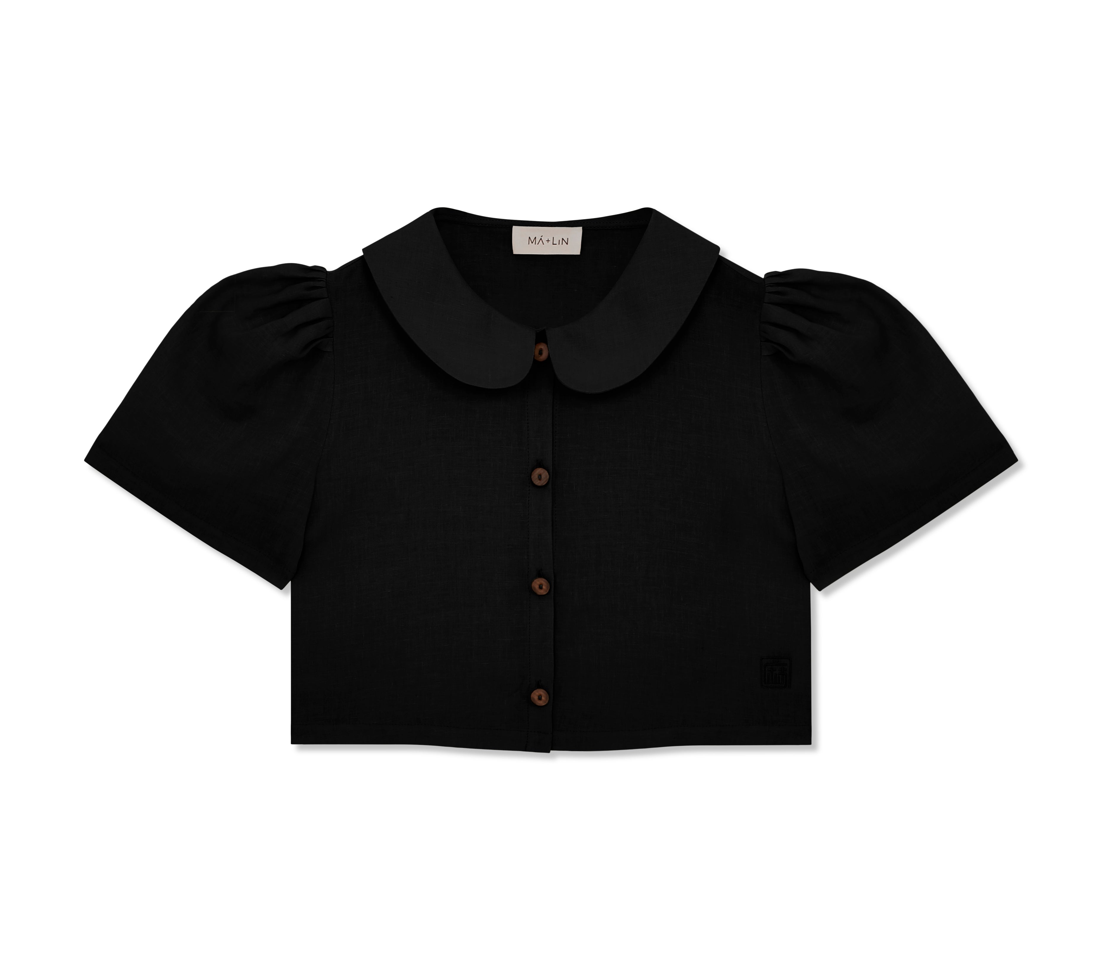 Frances Linen Cropped Blouse  - Black