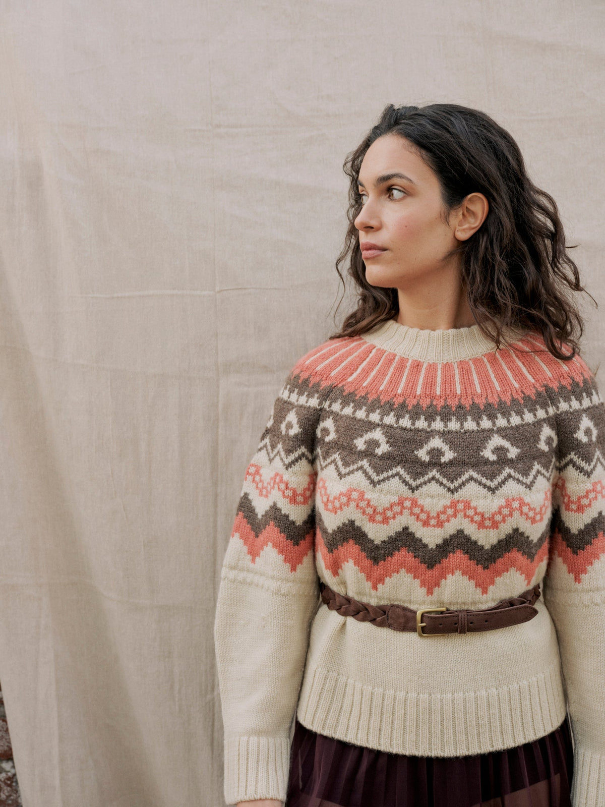 Fleetwood Jumper in Ecru with Shrimp & Loam