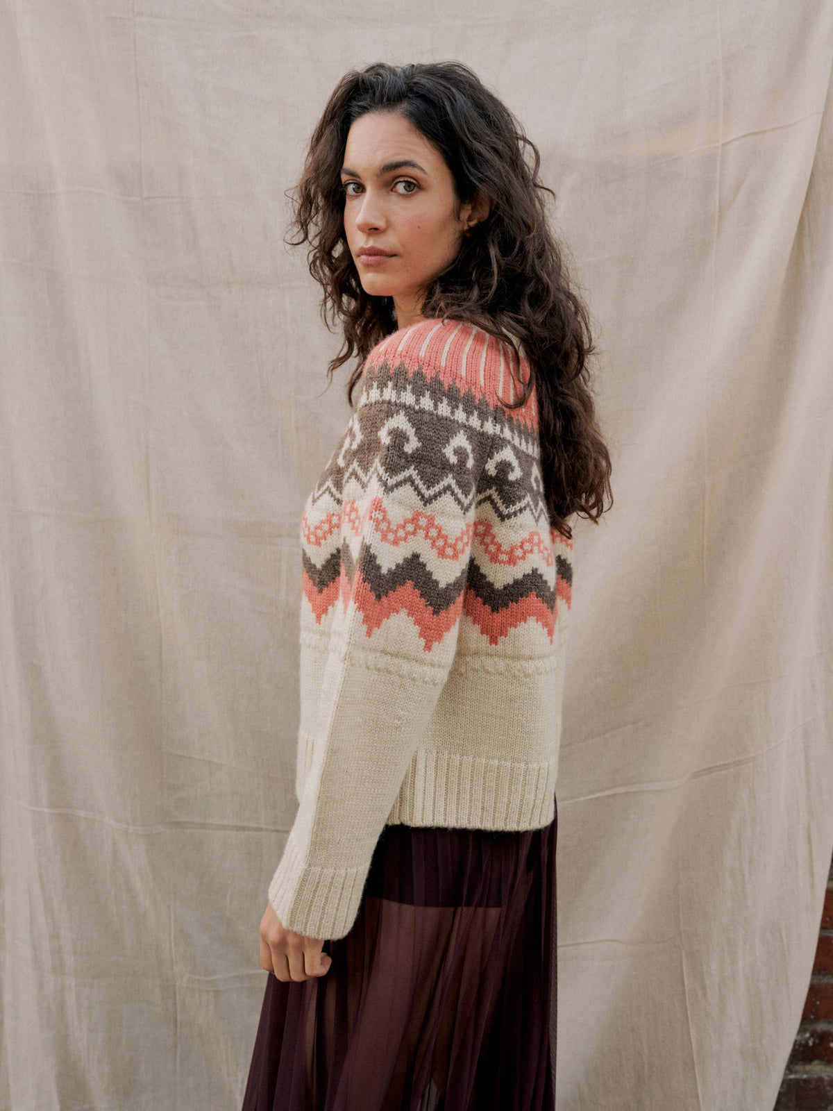 Fleetwood Jumper in Ecru with Shrimp & Loam