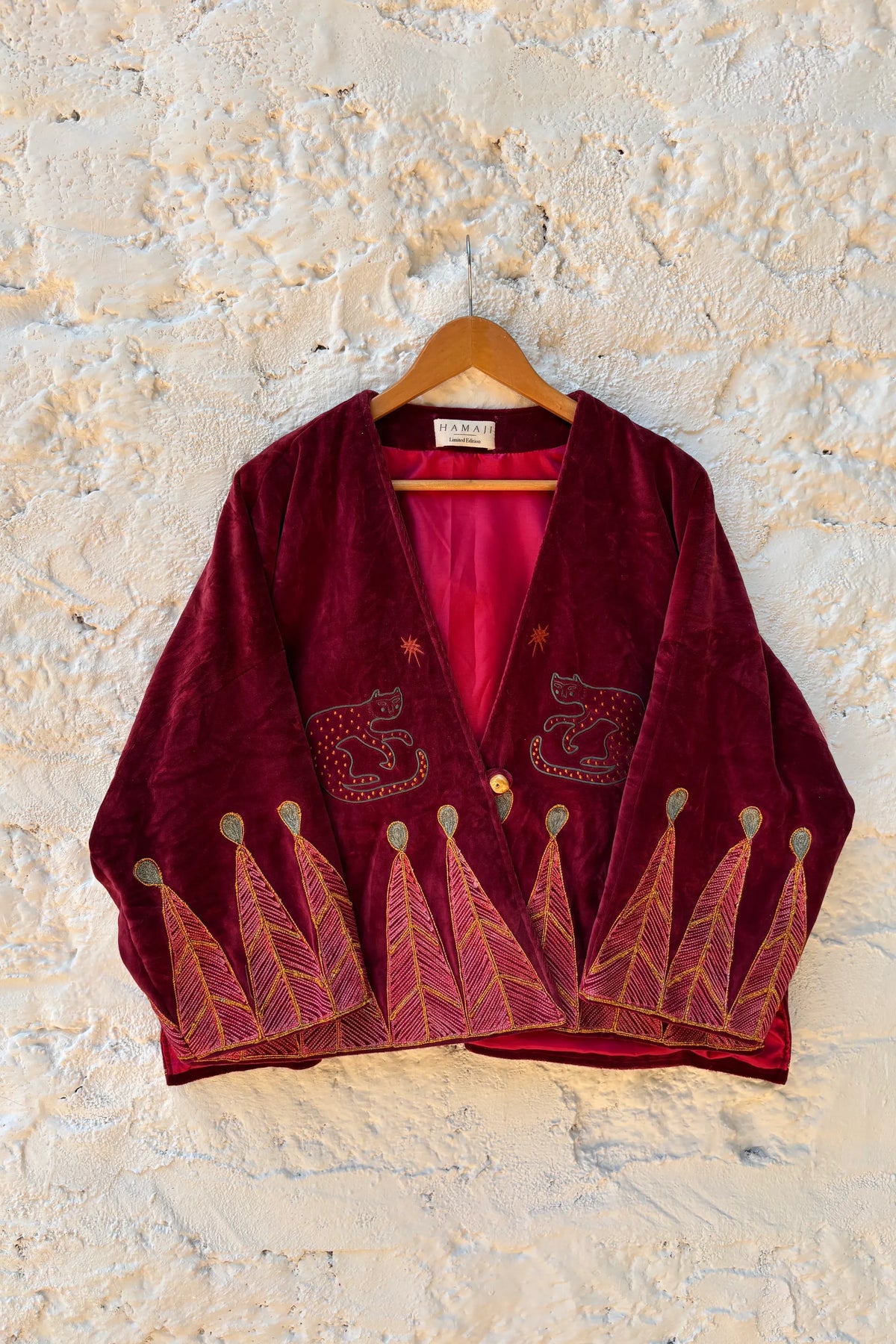 Vintage velvet caracal Jacket -Ruby