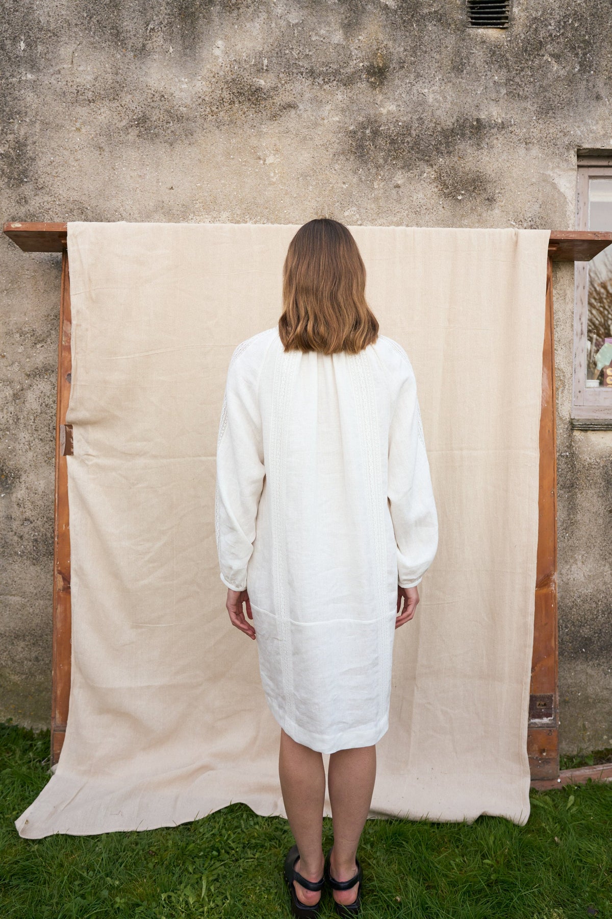 Bramley Dress in Pearl Linen & English Lace