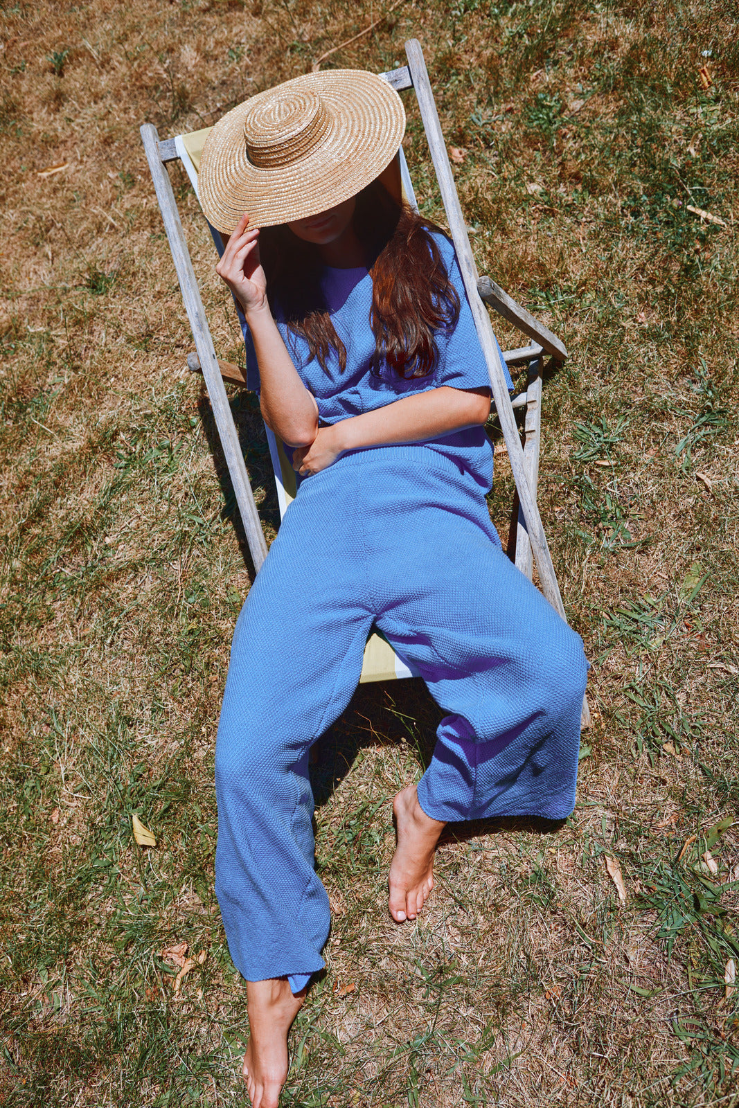 LOUISA Cropped Pants in Organic Cotton - Cyan