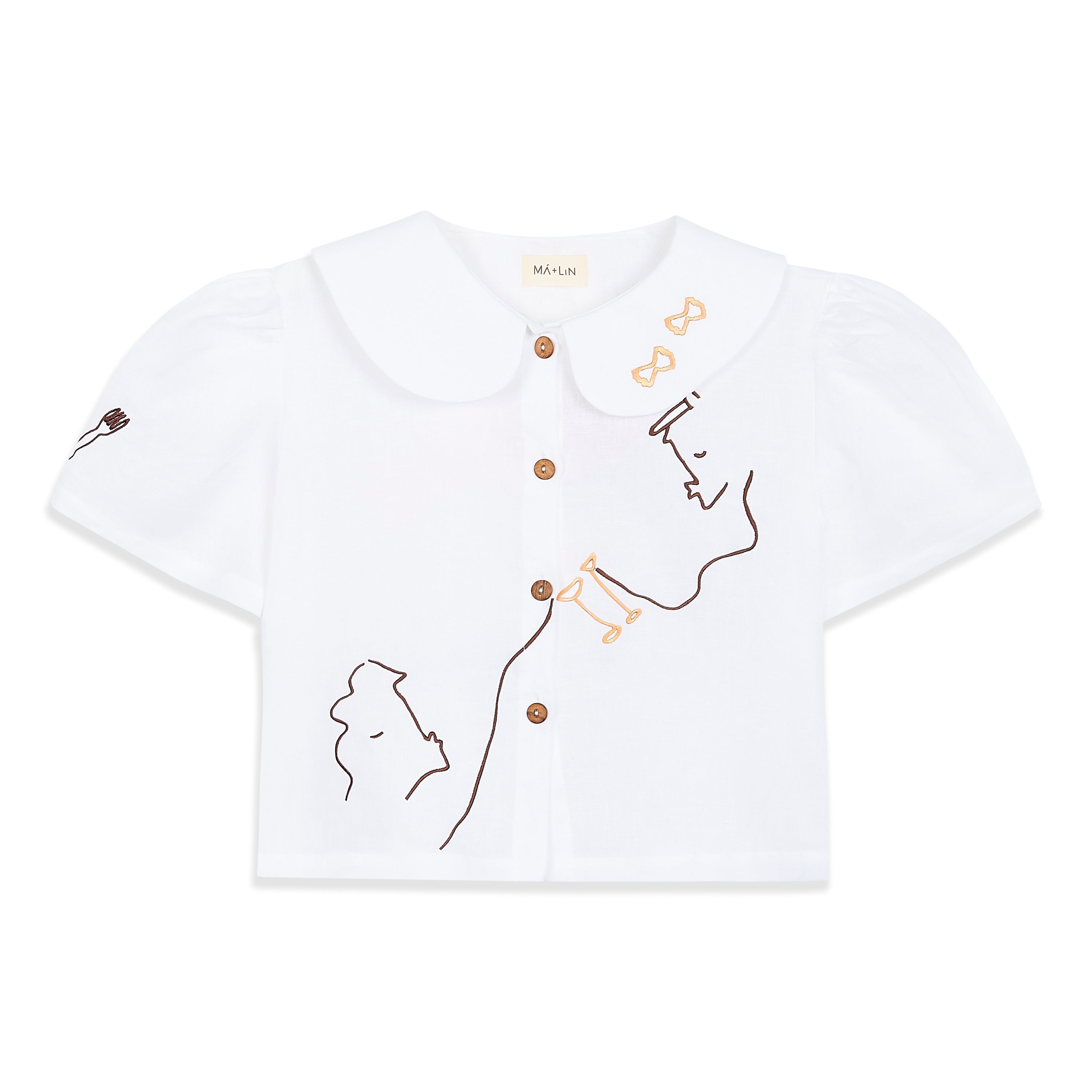 Eat Together Embroidered Frances Linen Blouse - White  x Sshepaints - Made to Order