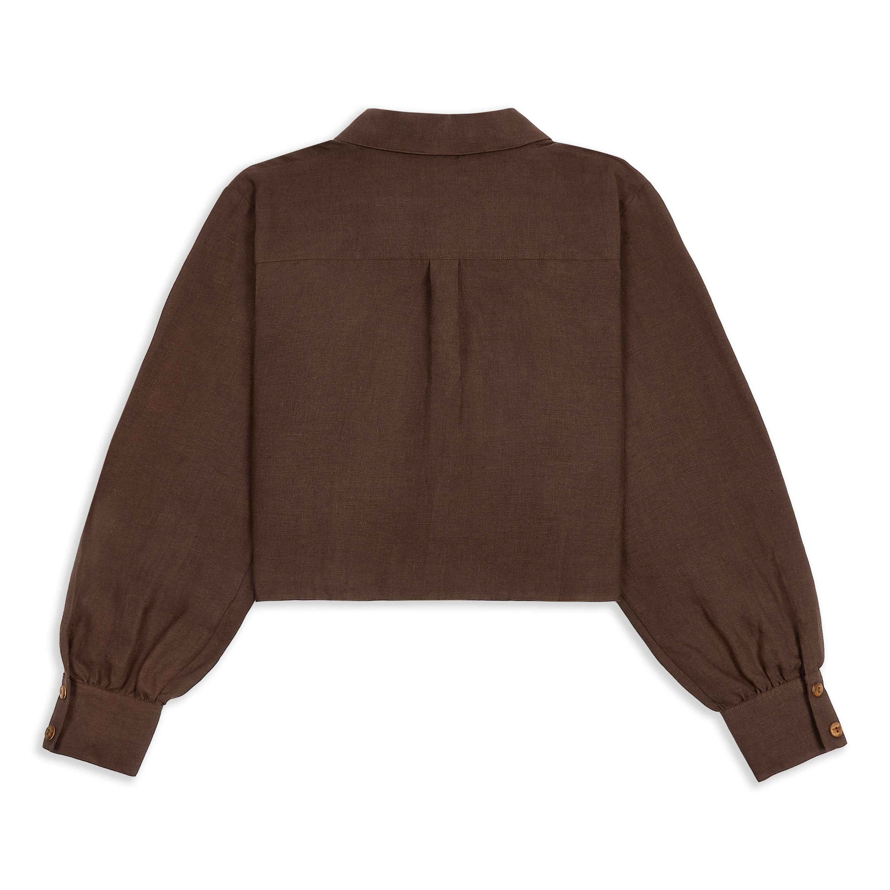 Freya Linen Cropped Blouse  - Chocolate