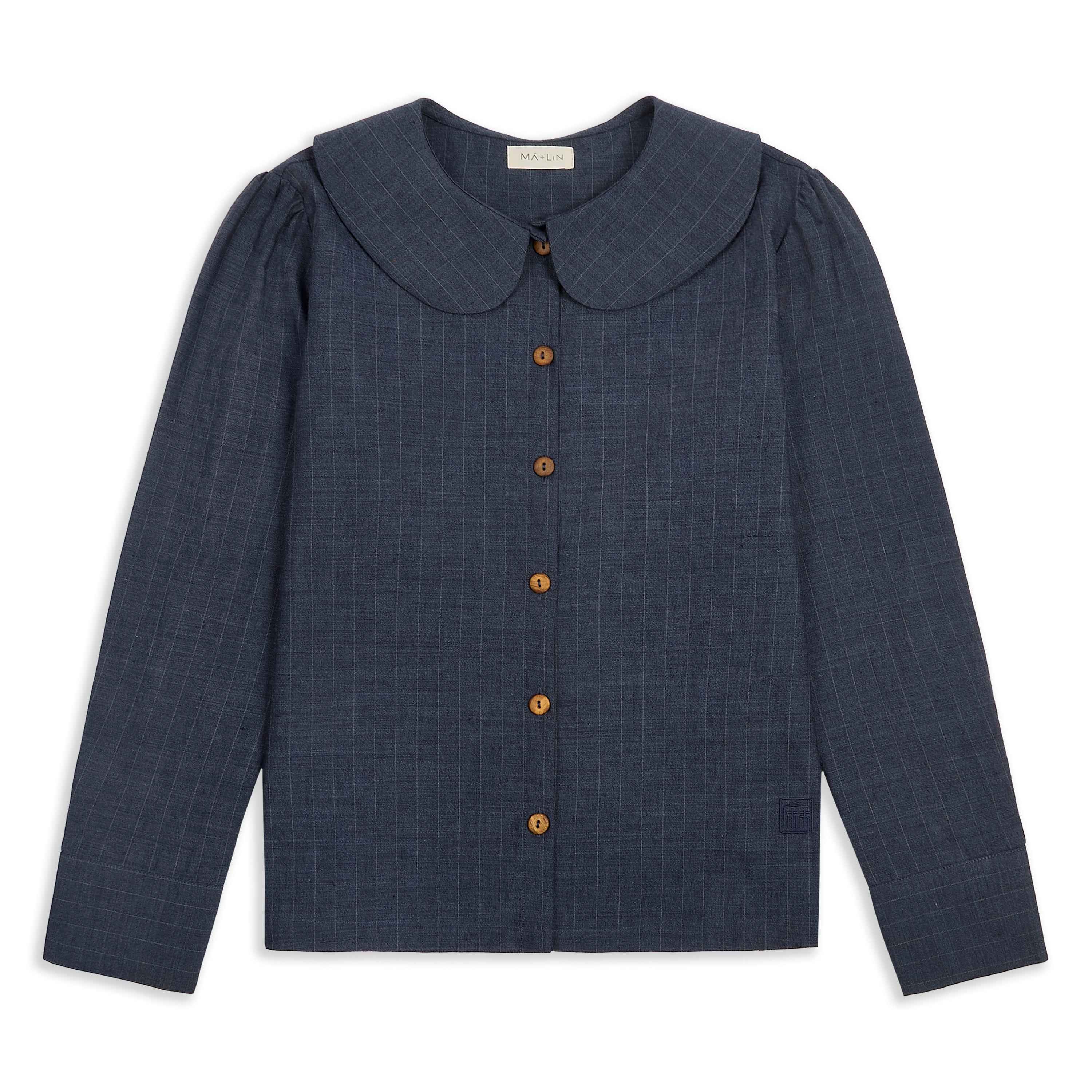 Claudine Wool Linen Overshirt  - Navy Pinstripe